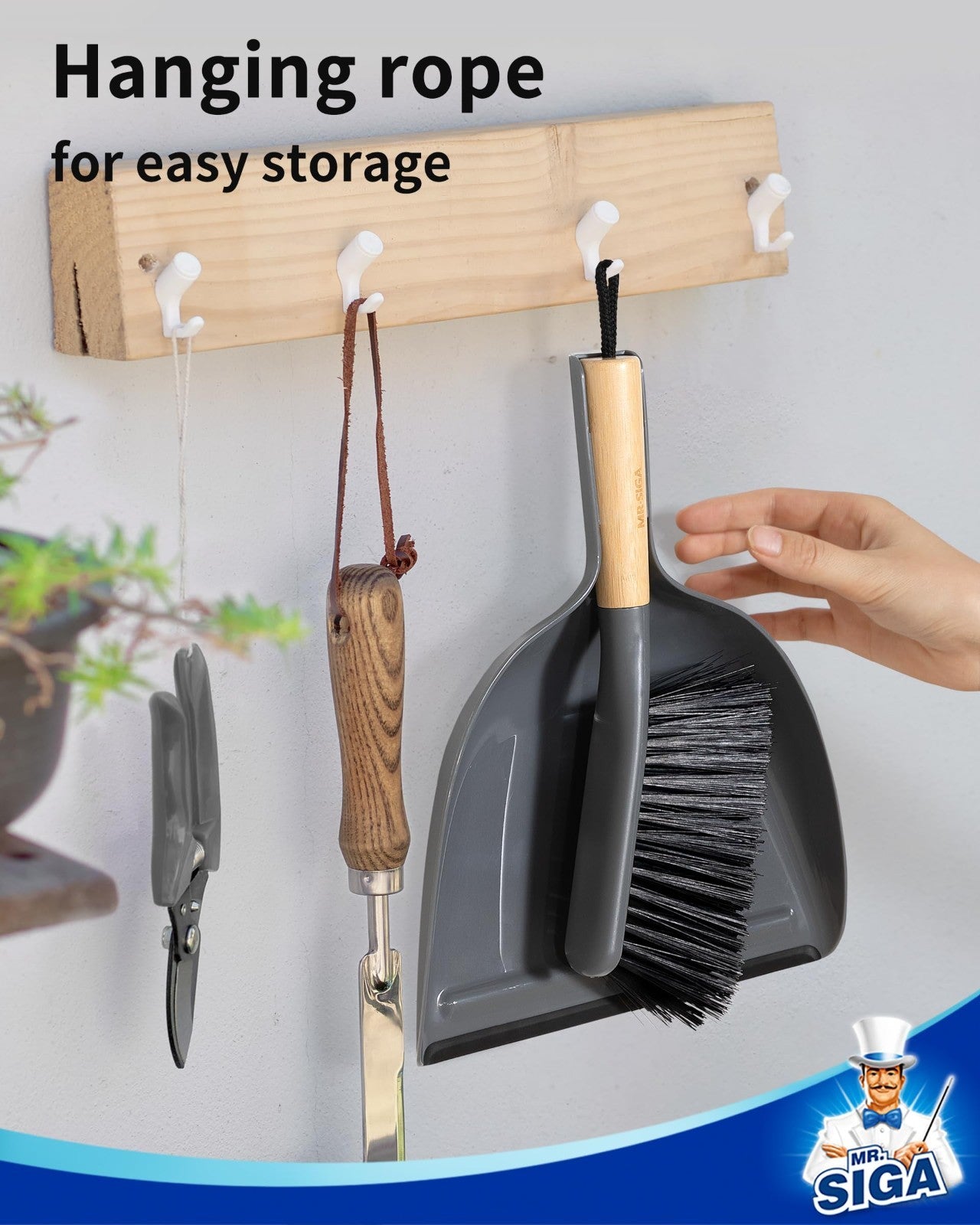 Dustpan and Brush Set with Bamboo Handle, Handheld Broom Combo, Gray, Small Size5
