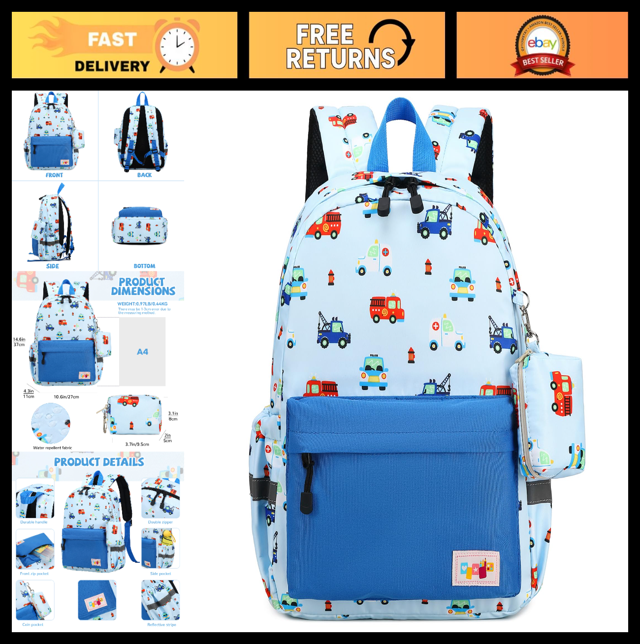 Kids Toddler Backpack with Chest Strap   Durable, Lightweight, Fun Design for Bo0