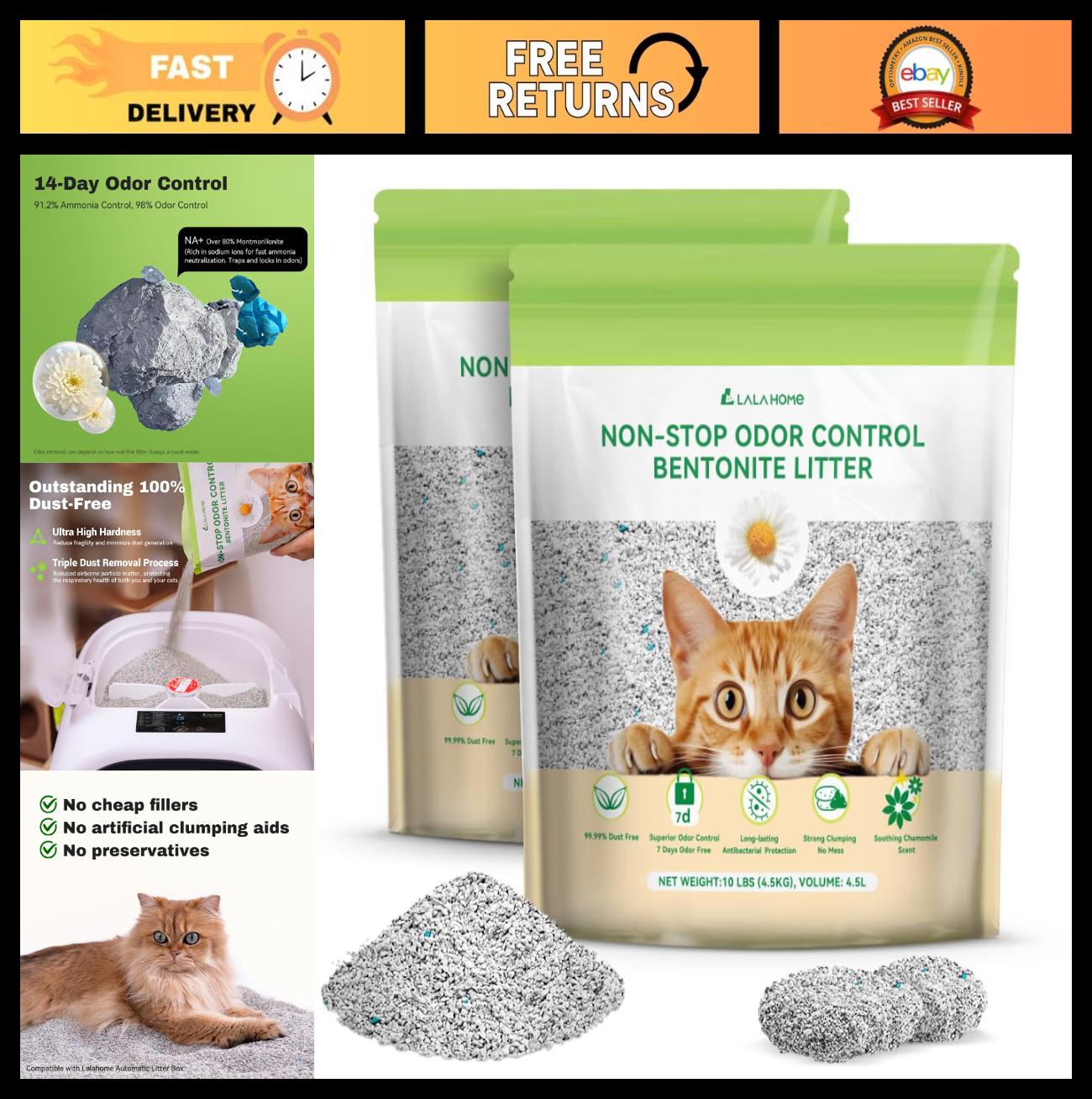 Clumping Cat Litter, Odor Control Bentonite Mineral, Dust-Free 20 lb for Self-Cl0