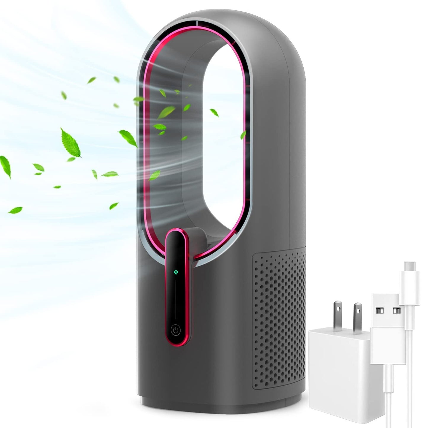 Bladeless Desk Fan 11.8 Inch   Quiet, 3 Speed Touch Control, Easy to Clean, Smal1
