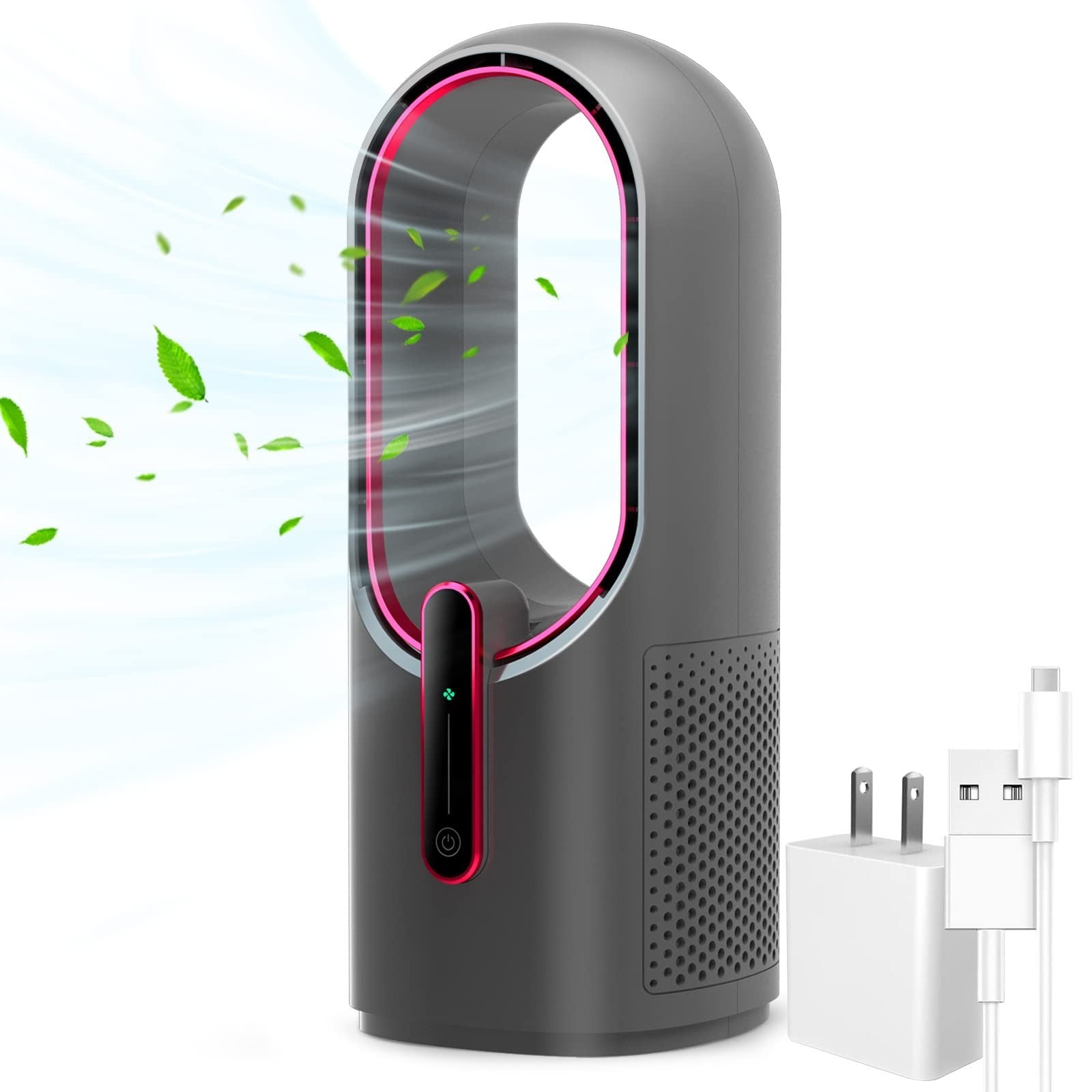 Bladeless Desk Fan 11.8 Inch   Quiet, 3 Speed Touch Control, Easy to Clean, Smal1