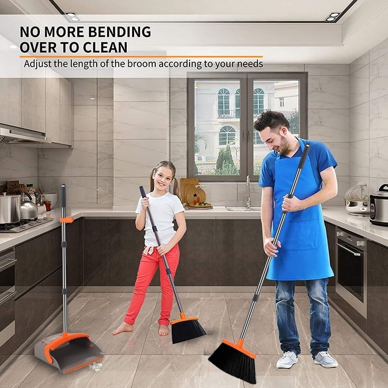 Upgraded 2-Pack Broom & Dustpan Set, 52" Long Handle, Self-Cleaning Teeth, Indoo4