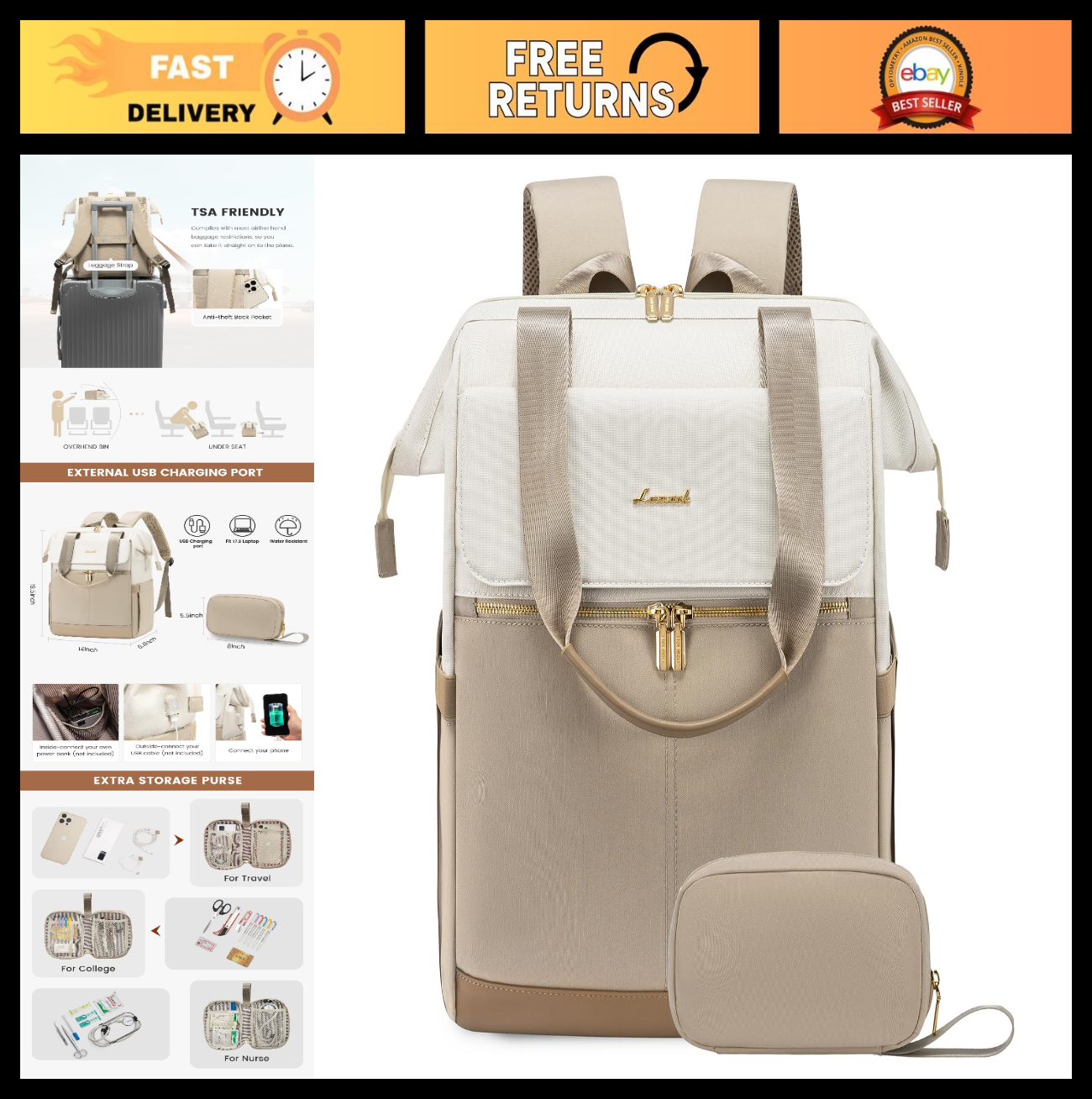 Large Capacity 17.3" Laptop Backpack for Women, Waterproof Travel Bag with USB P0