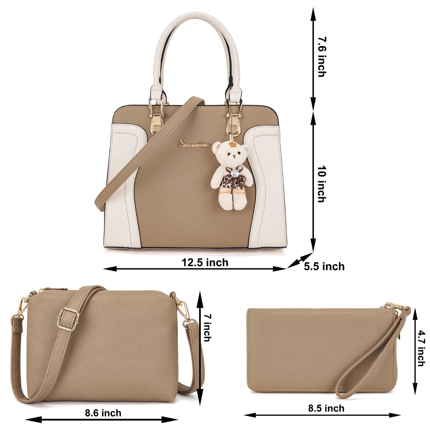 Stylish 3pcs Women's Shoulder Handbags Set - Satchel, Purse & Wallet Combo5