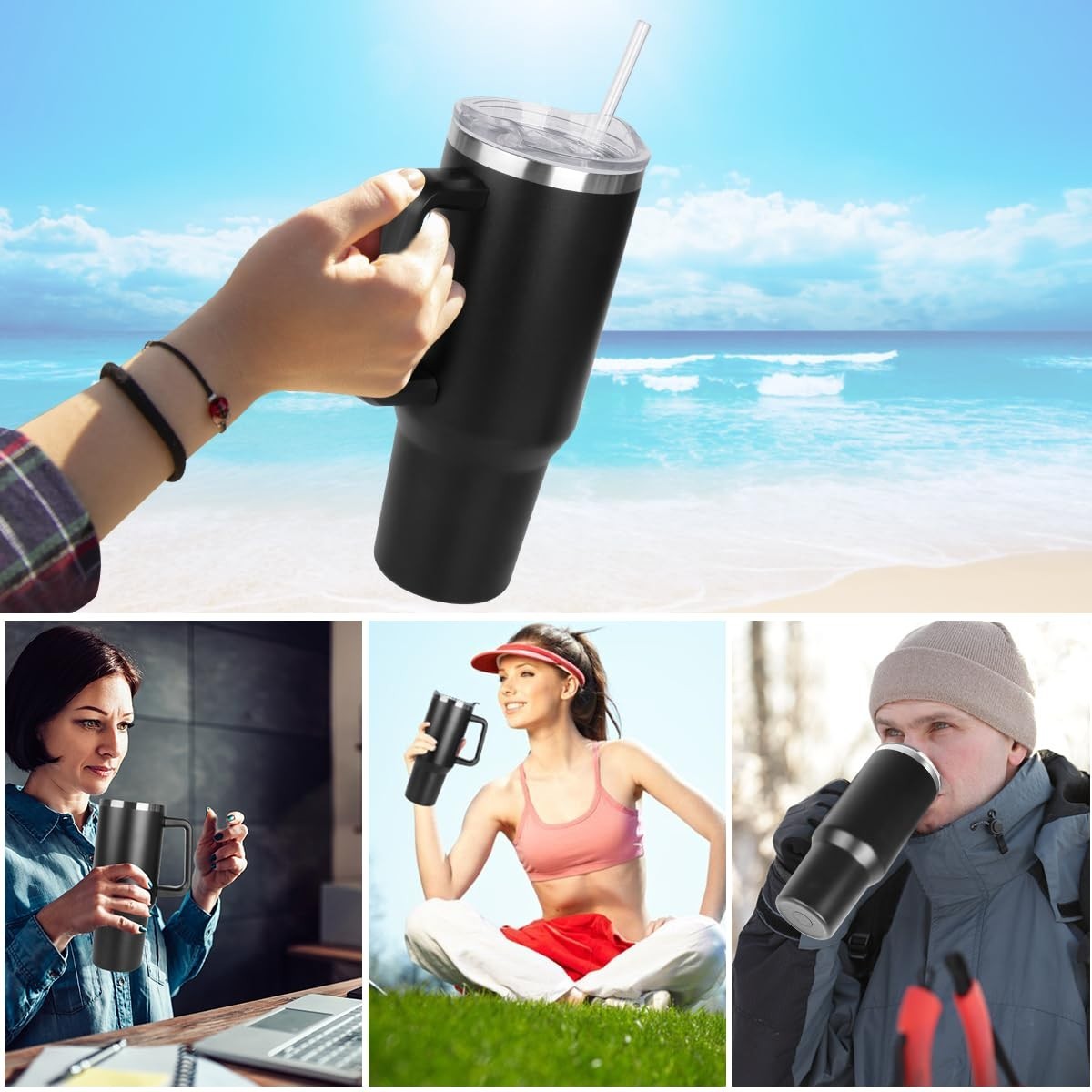 40 oz Insulated Tumbler with Handle & Straw   Leak Proof, Dishwasher Safe Travel6