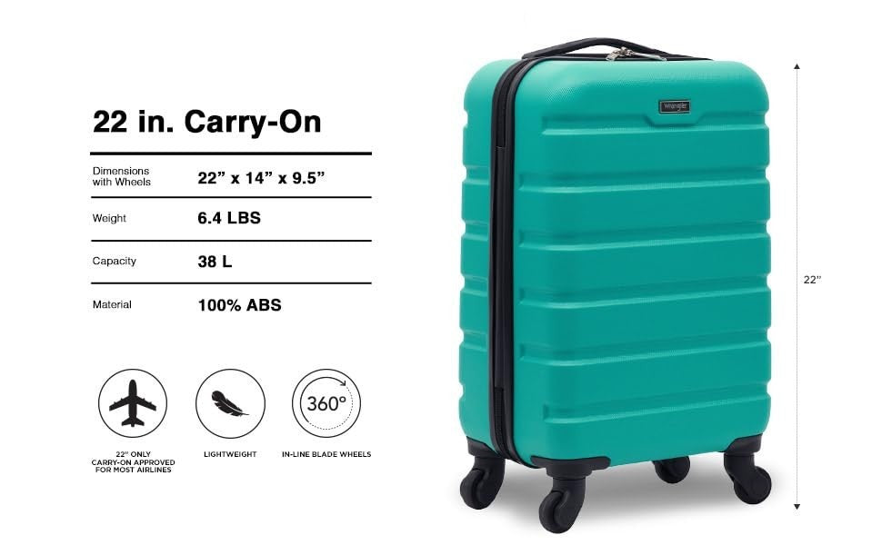 22" Hardside Spinner Carry-On Luggage - Lightweight, Durable, Teal Travel Bag2