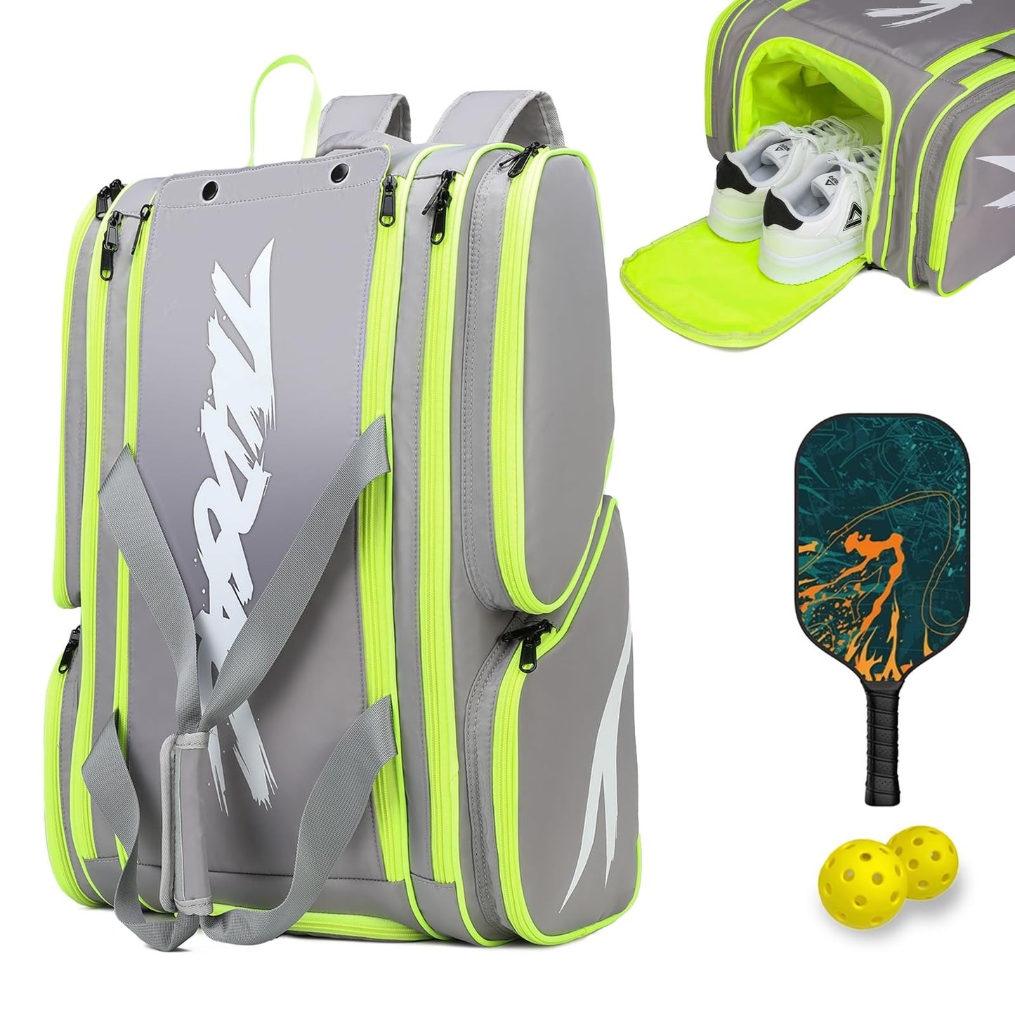 Large Pickleball Paddle Bag for 4 Paddles, Accessories, Shoe Compartment & Hook1