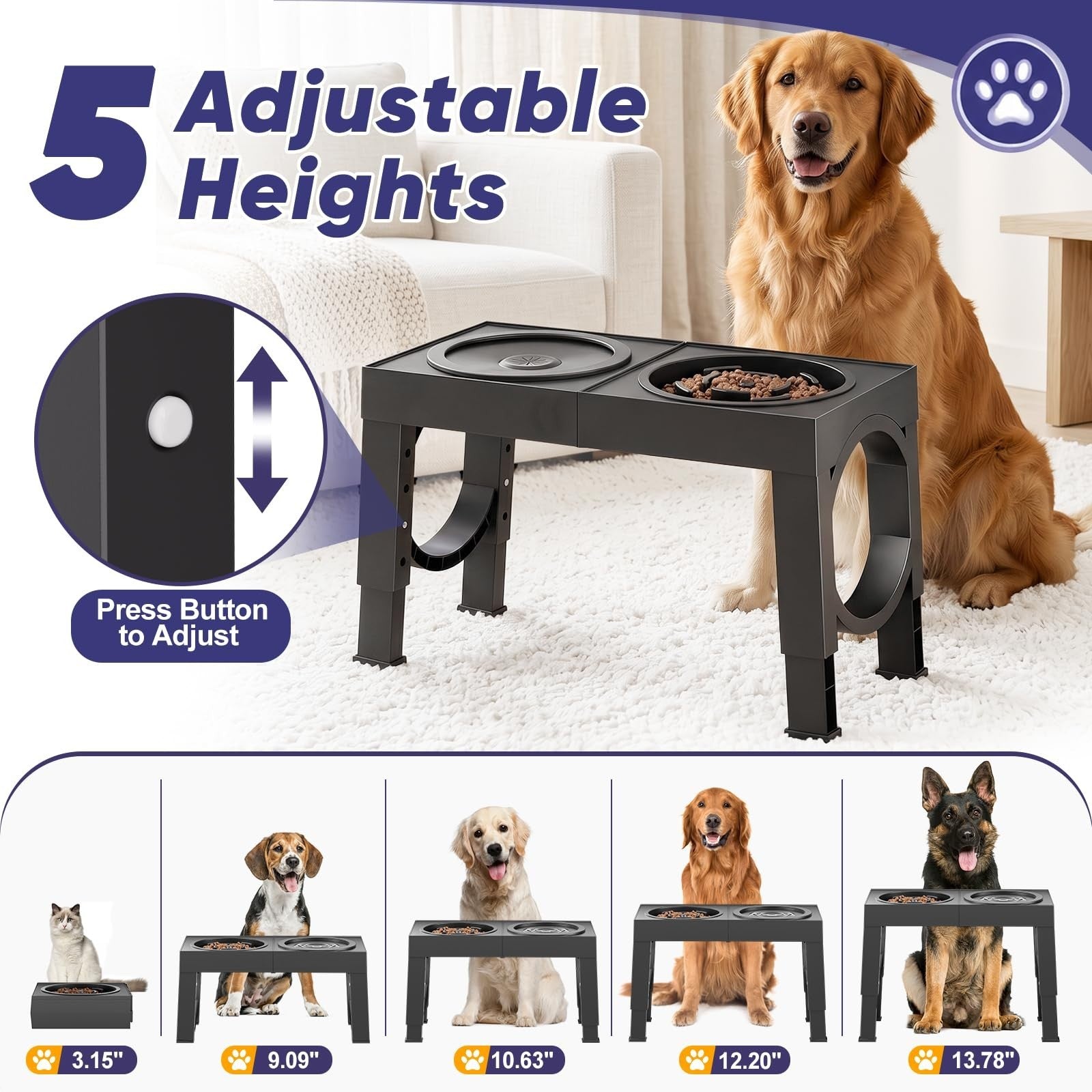 Elevated Dog Bowls for Large Breeds   Adjustable Slow Feeder Stand 9 14in2