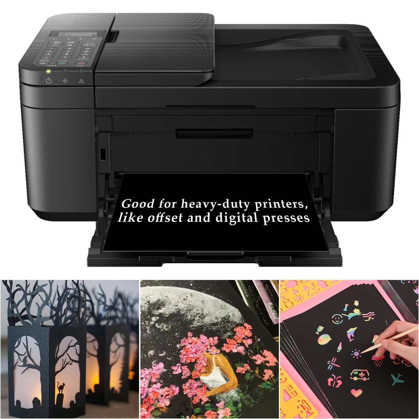 200 Sheets Black Cardstock 8.5x11" 92lb Heavyweight Paper for Scrapbooking, DIY6