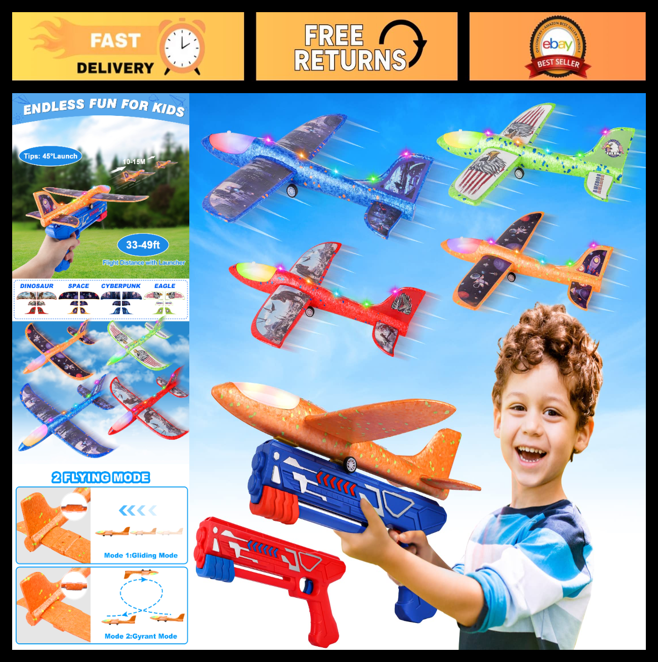 4 Pack LED Foam Airplane Launcher Toys, 13.2''   Outdoor Flying Fun for Kids 4 10