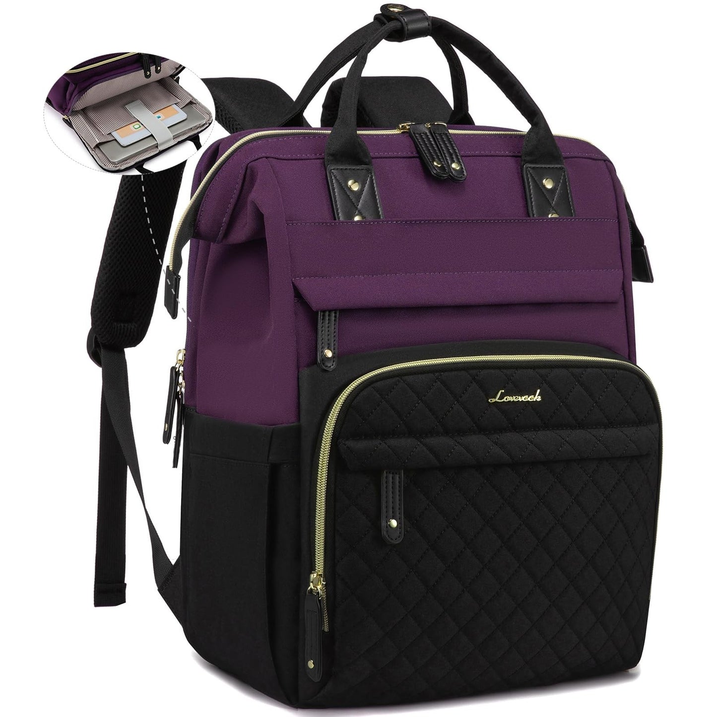 Waterproof Laptop Backpack for Women, 15.6'' Teacher Nurse Work Bag, Travel Purs1