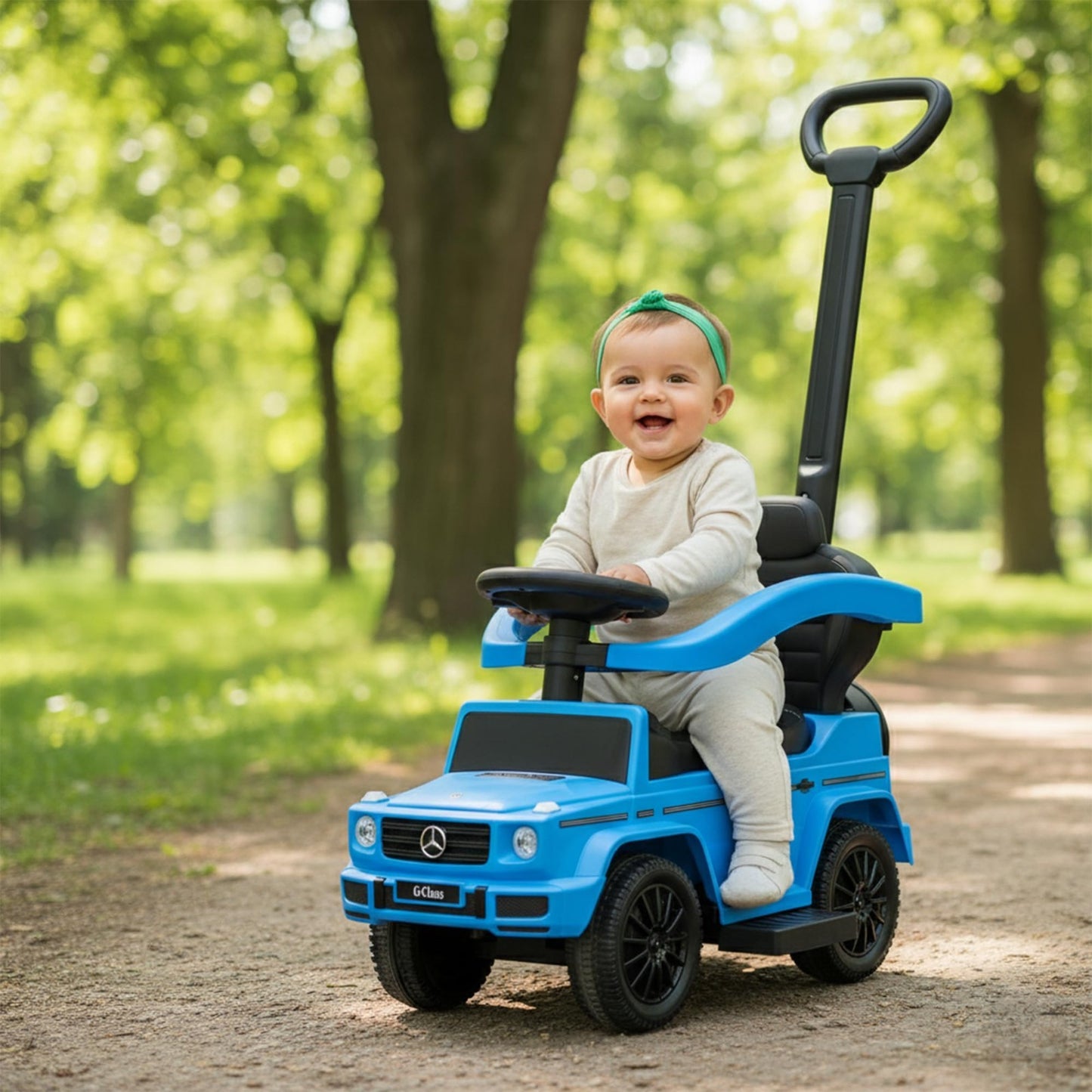3-in-1 Kids Push Car Stroller, Mercedes G-Wagon, Detachable Handle, Safety Rails4