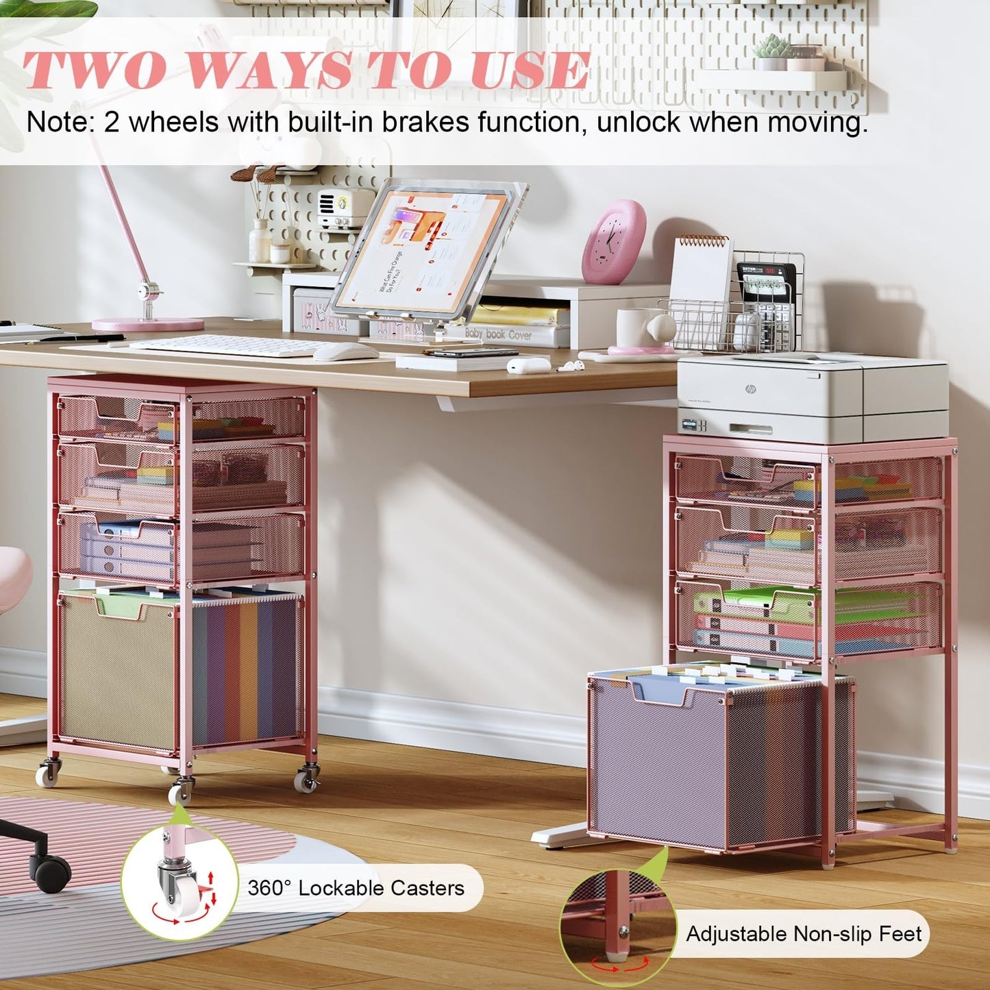 4 Drawer Rolling File Cart   Mobile Under Desk Storage, Filing Cabinet on Wheels4