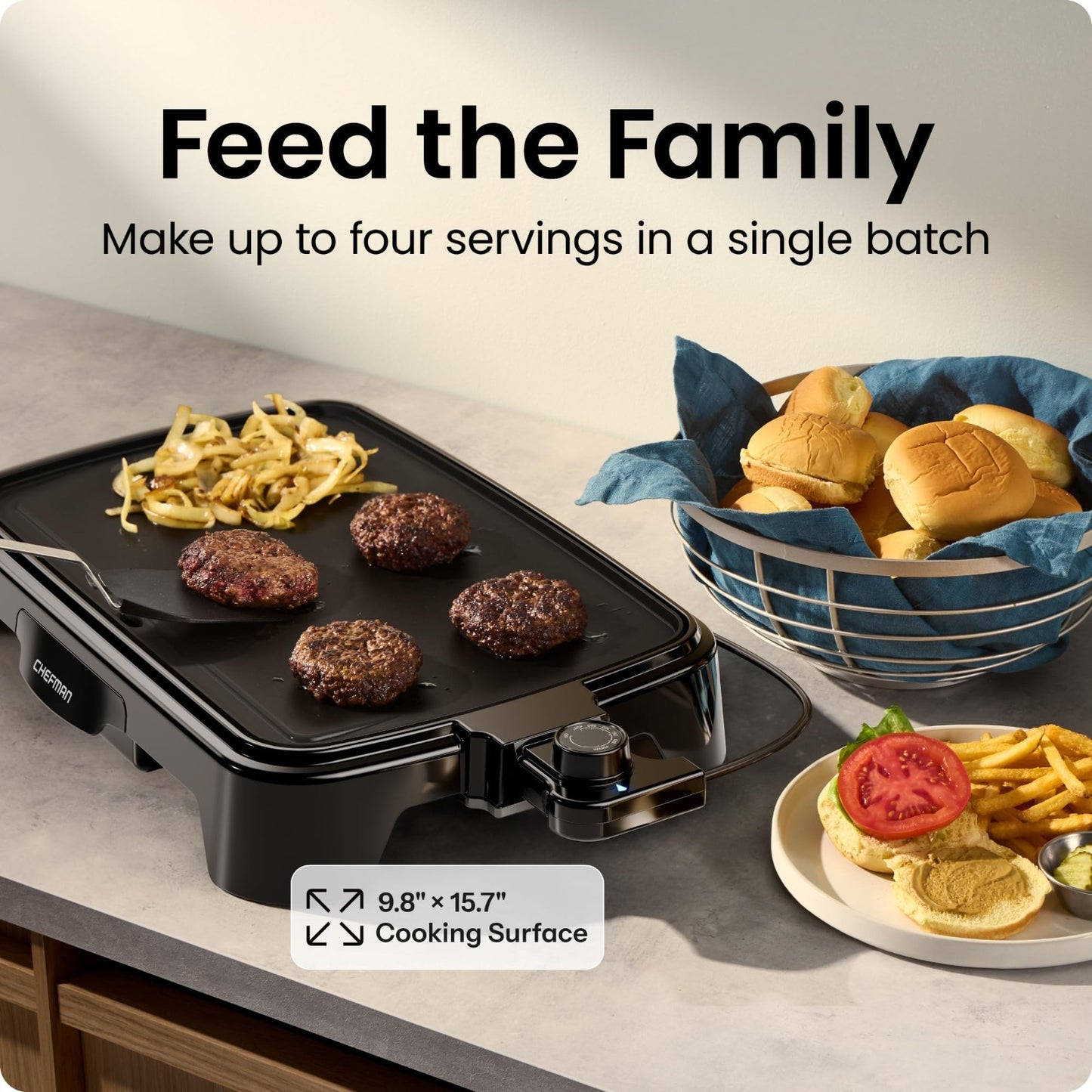 Electric Griddle with Removable Temperature Control, Nonstick Cooking Surface, 12