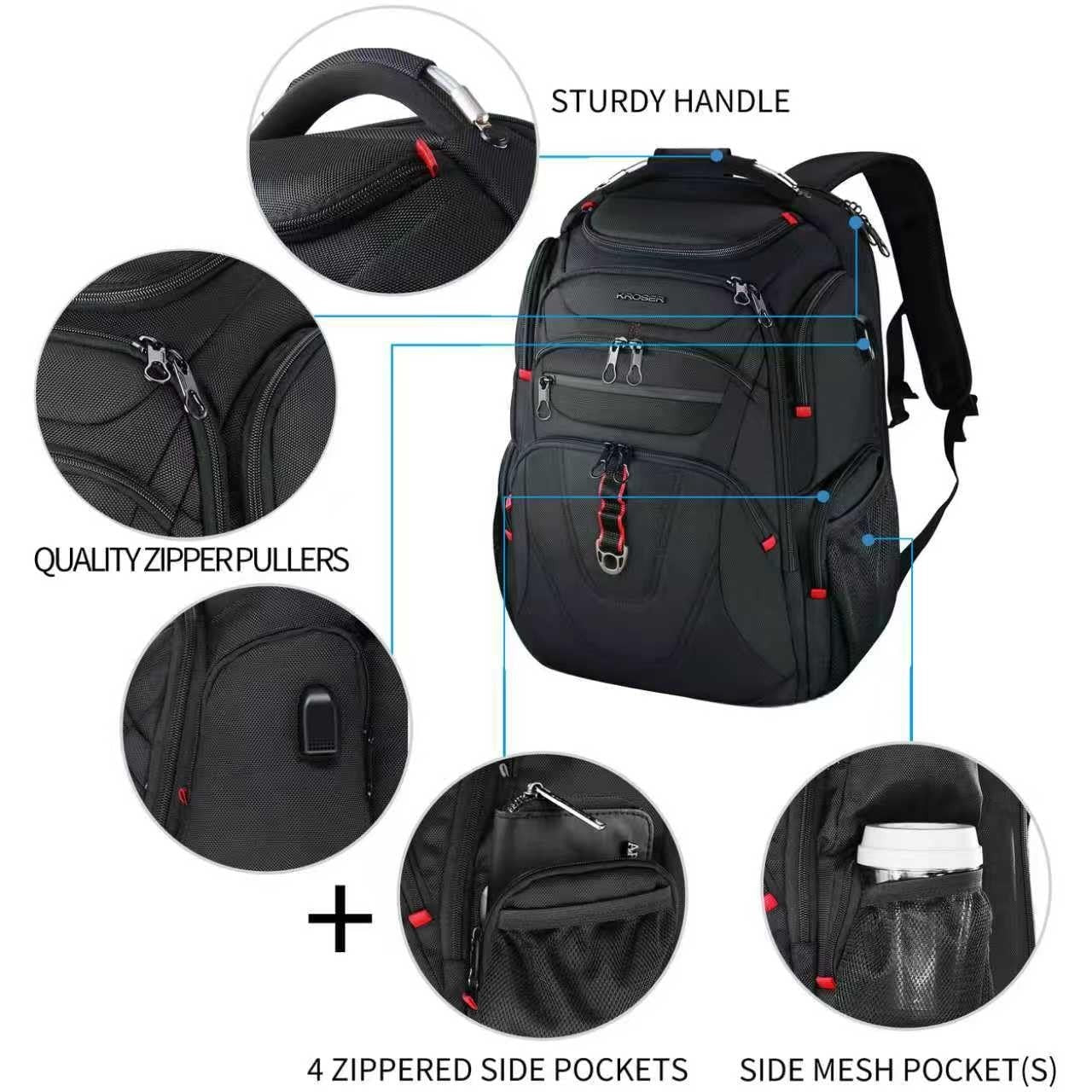 17.3" TSA Friendly Travel Laptop Backpack, Water Repellent, RFID Pockets, USB Po3