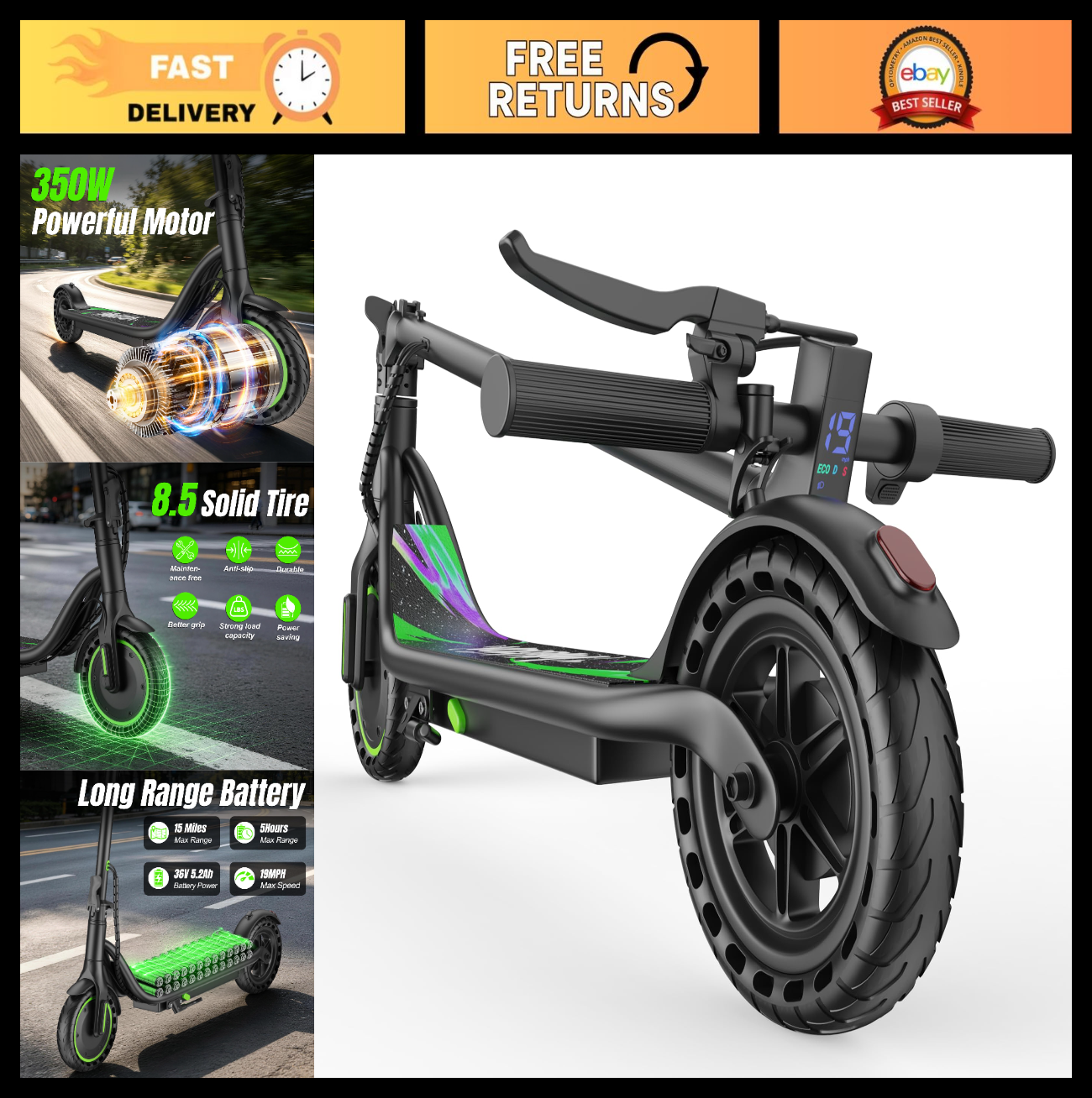 Electric Scooter for Adults, 350W/500W Motor, Long Range 5-28 Miles, 19 MPH Spee0