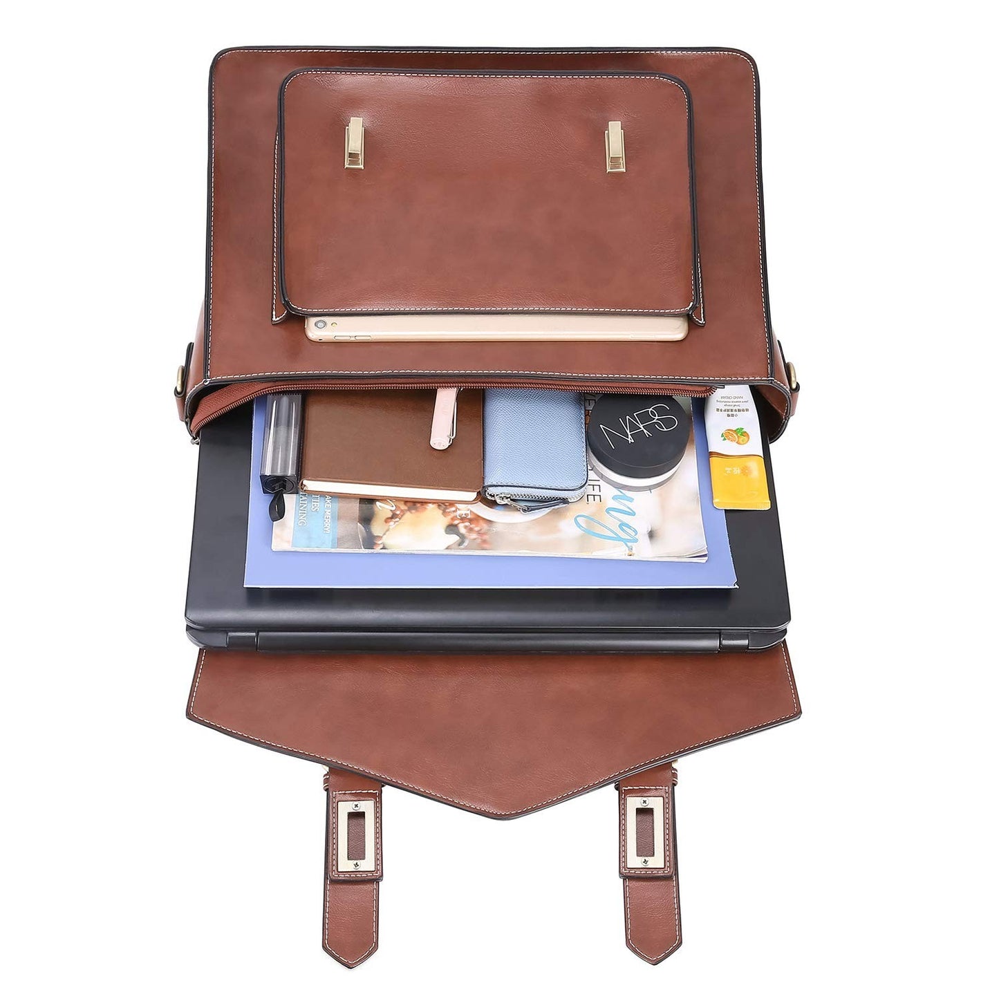 Vegan Leather Laptop Backpack Briefcase for Women, 15.6" Satchel Work Bag - Coff4