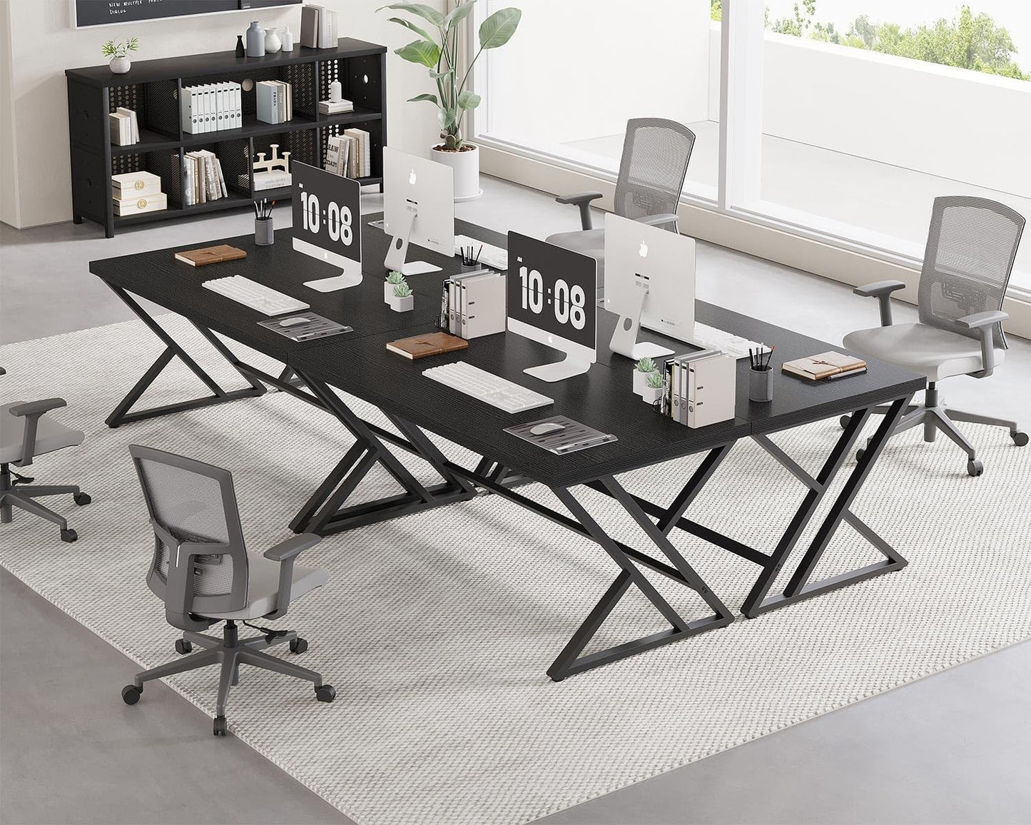 47 Inch Black Oak Metal Wood Computer Desk - Modern Home Office Furniture8