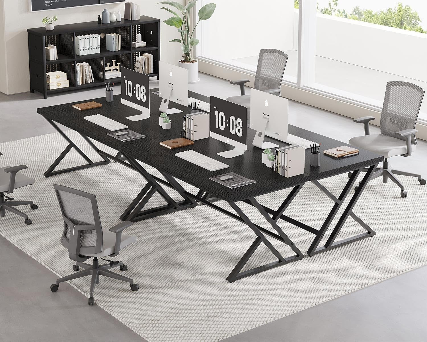 47 Inch Black Oak Metal Wood Computer Desk - Modern Home Office Furniture8