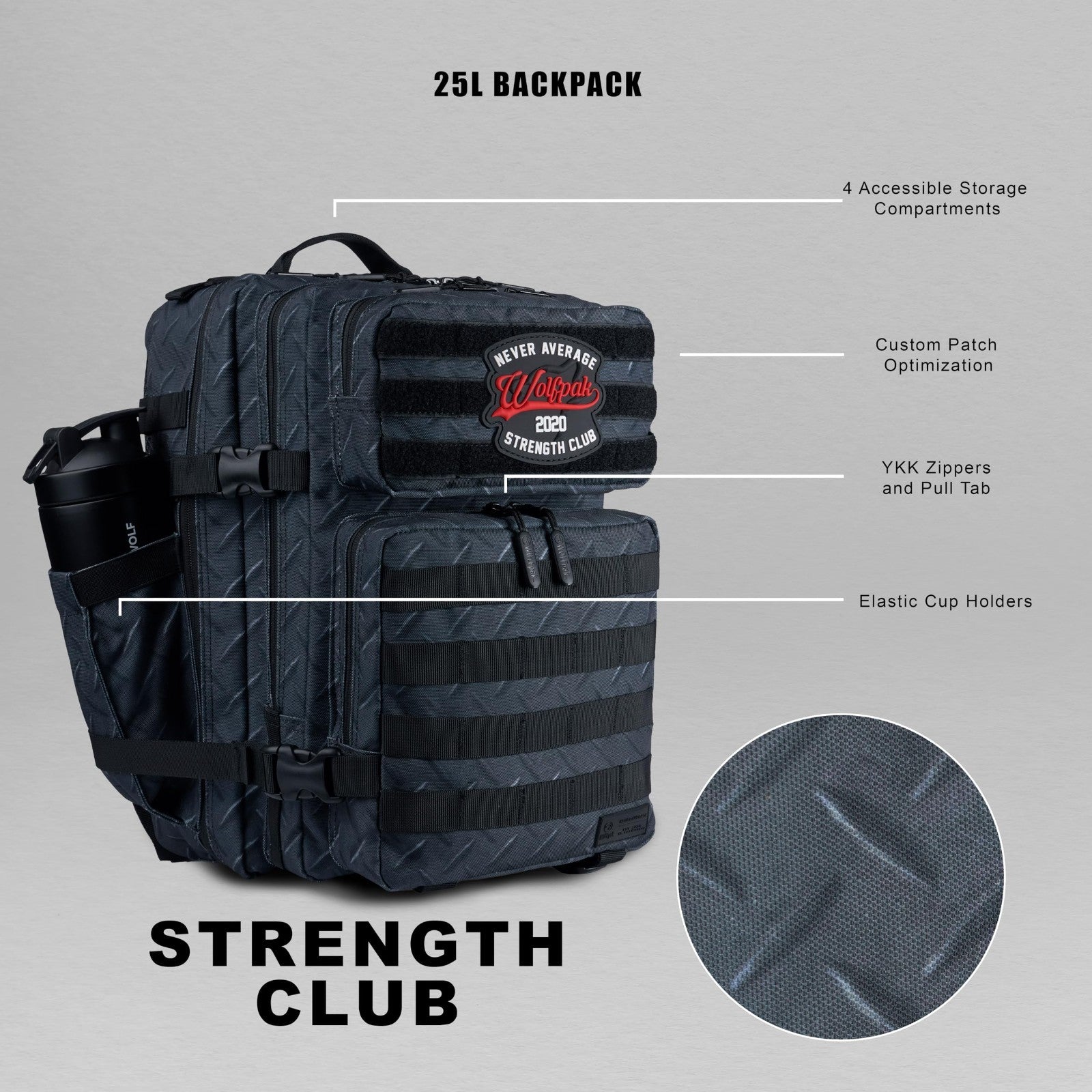 Durable 25L Athletic Gym Backpack   Waterproof Oxford, MOLLE Webbing, Laptop Poc2