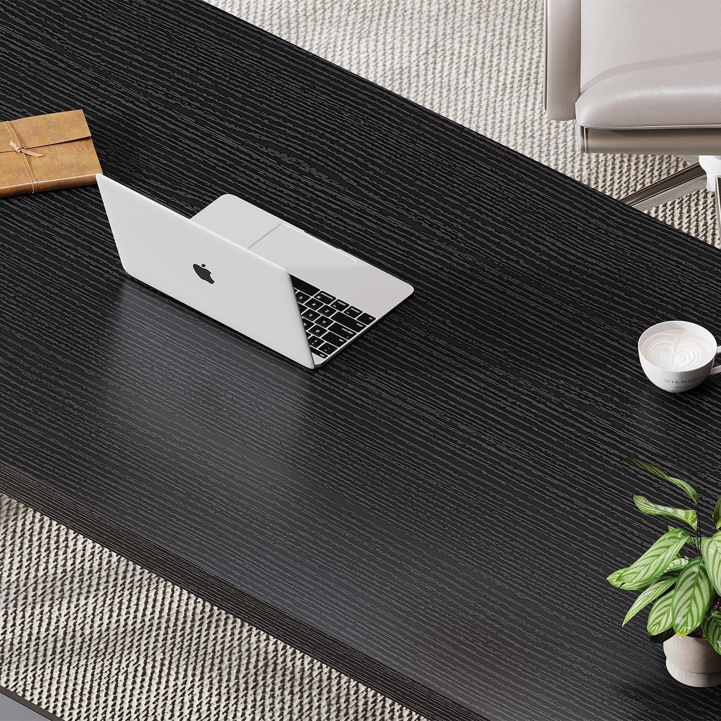 47 Inch Black Oak Metal Wood Computer Desk - Modern Home Office Furniture4