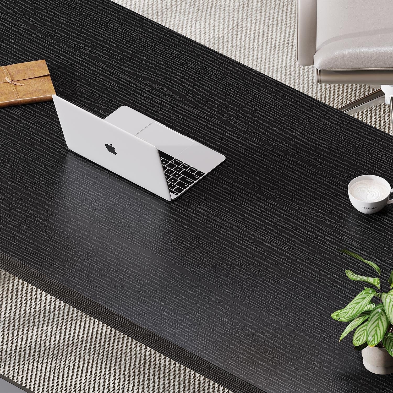 47 Inch Black Oak Metal Wood Computer Desk - Modern Home Office Furniture4