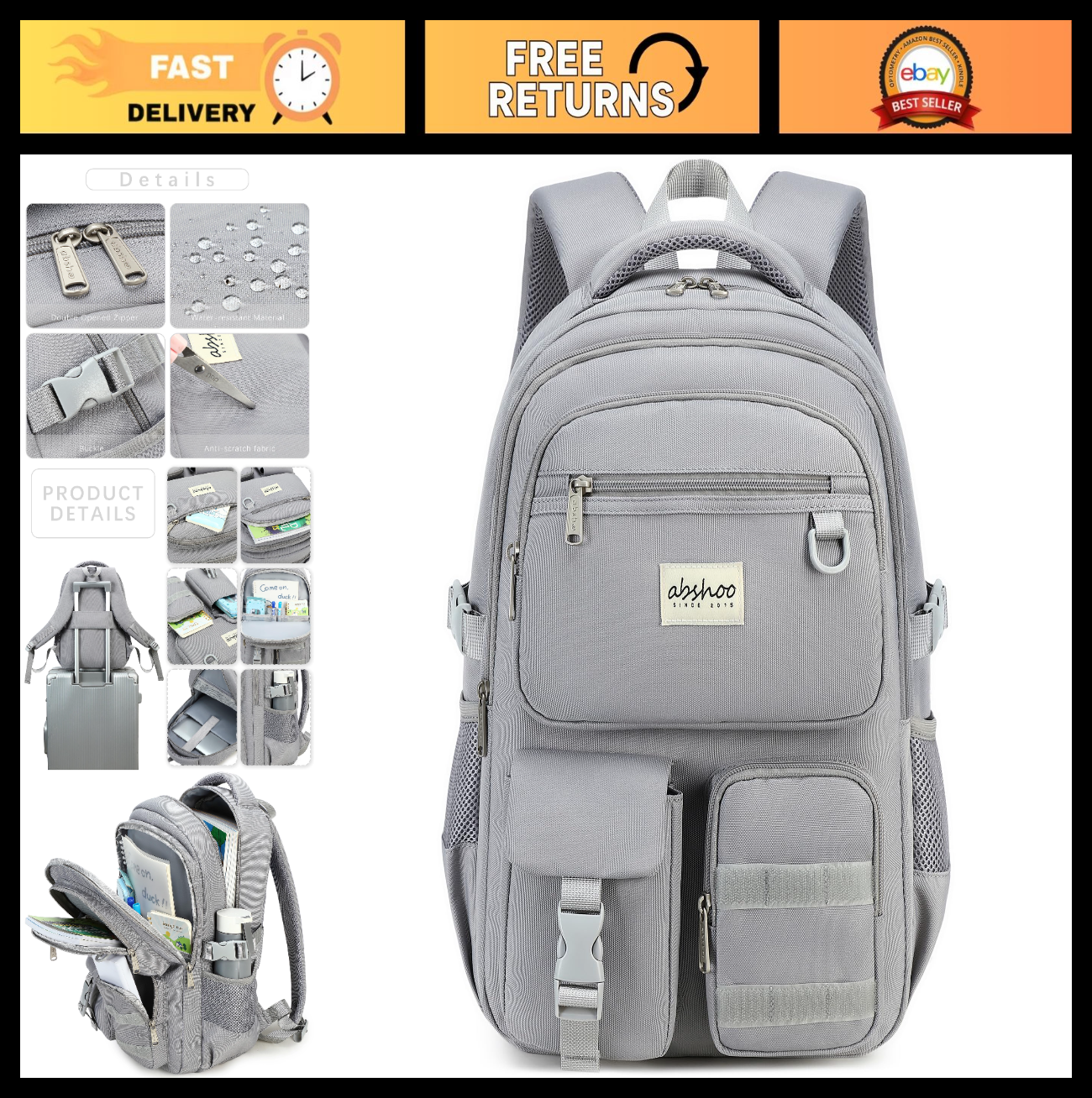 Large Heavy Duty Backpack for School & College   Multi Pocket Travel Bookbag0