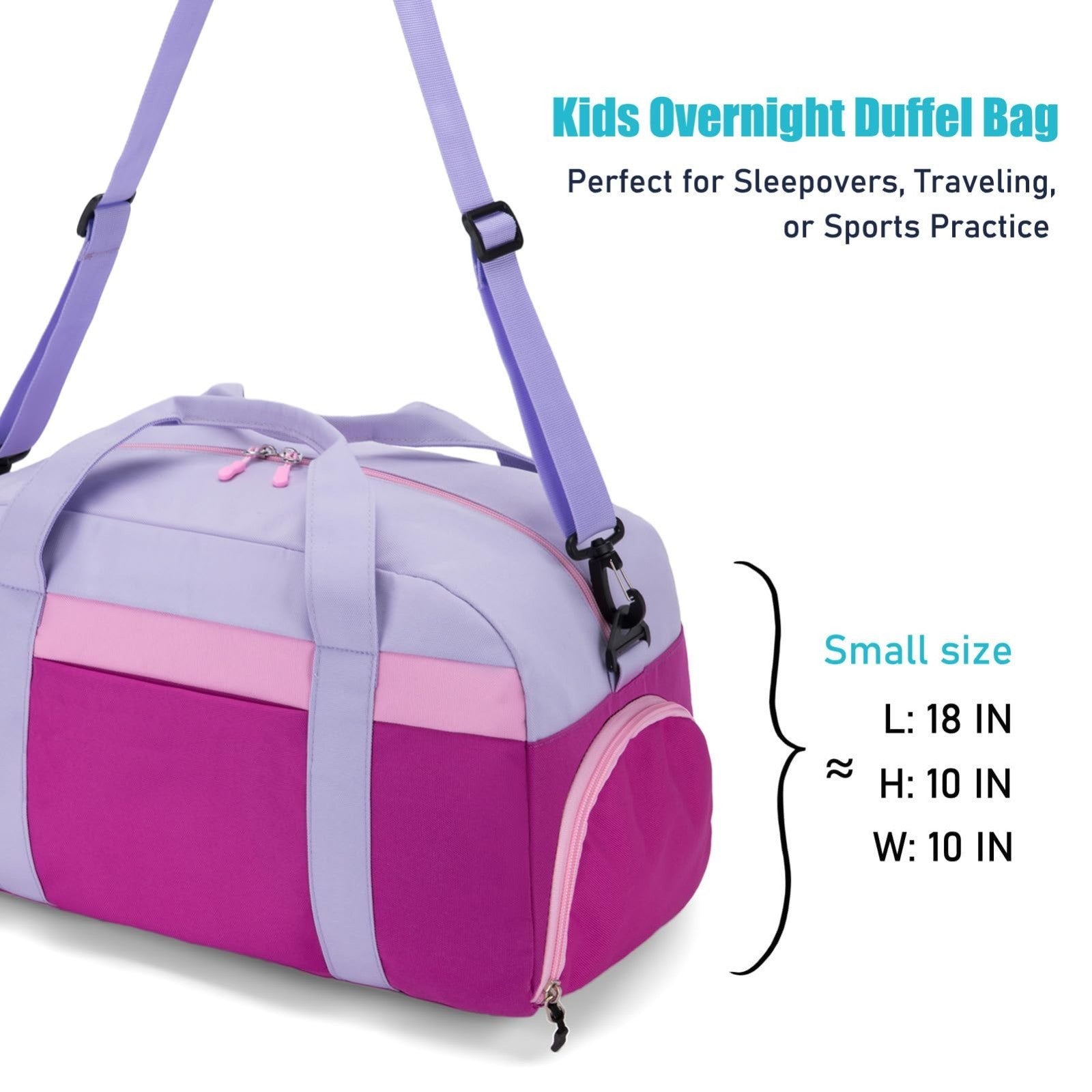 Kids 18" Purple Duffle Bag for Boys & Girls - Perfect for Weekend, Sports & Trav5