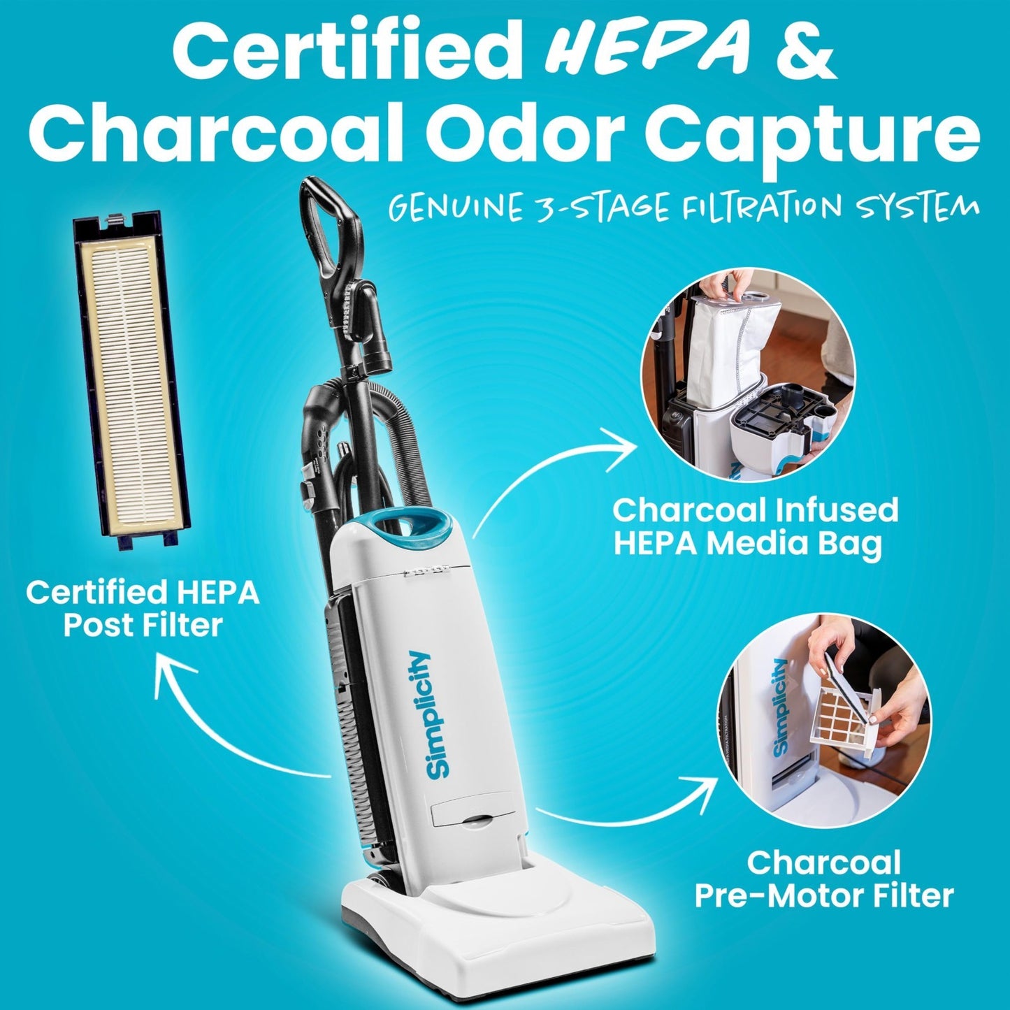 Allergy Upright Vacuum Cleaner - Multi-Surface, HEPA Filter, Pet Hair Pickup, Ba4
