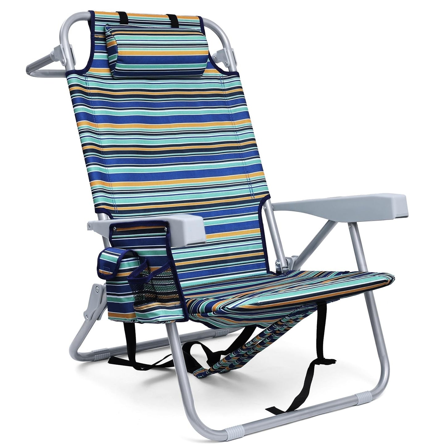 Folding Beach Chair with Cooler Pouch, 4-Position Heavy Duty, Supports 350lbs1