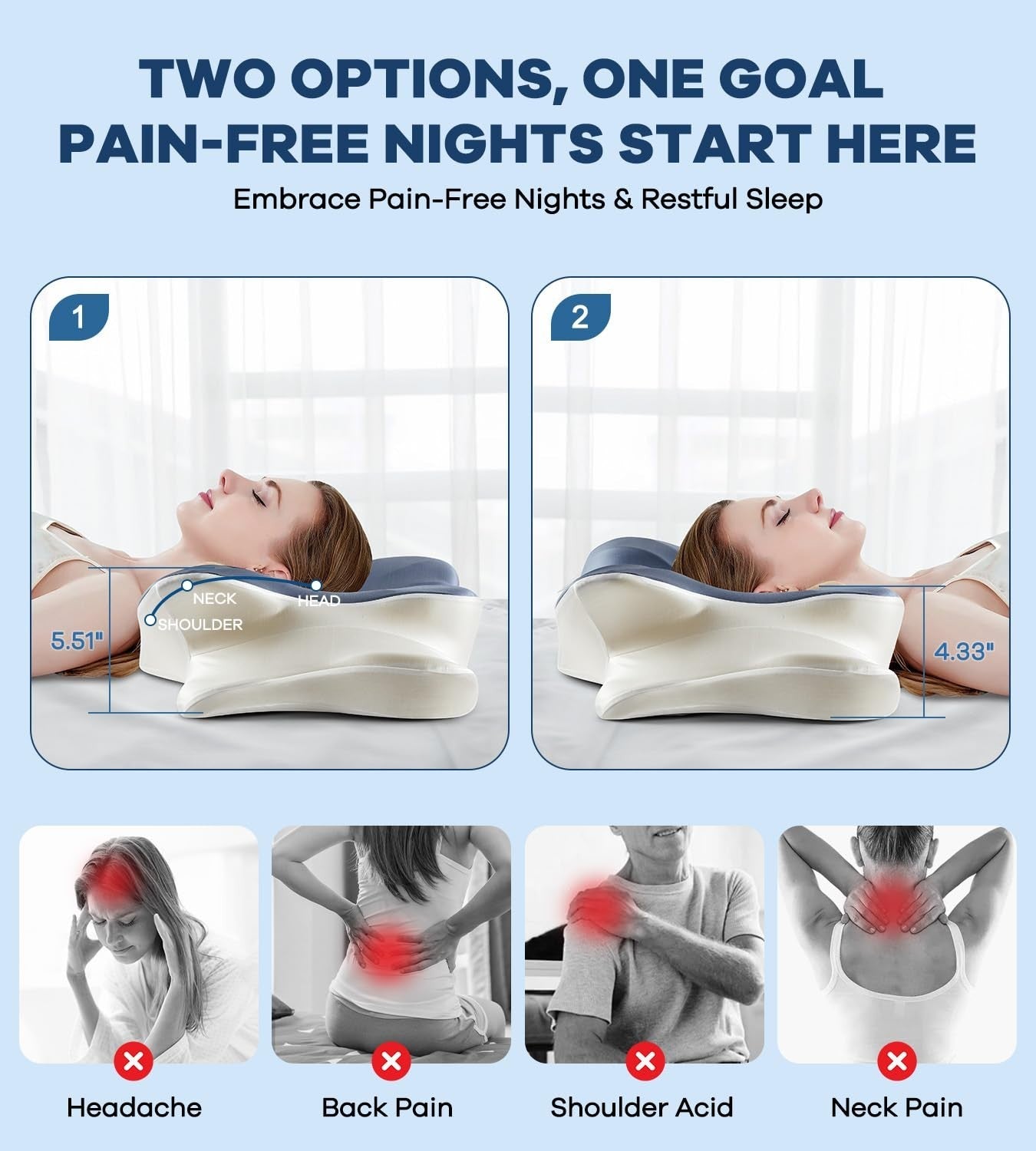 Cervical Memory Foam Pillow for Neck & Shoulder Pain Relief, Ergonomic Cooling D5