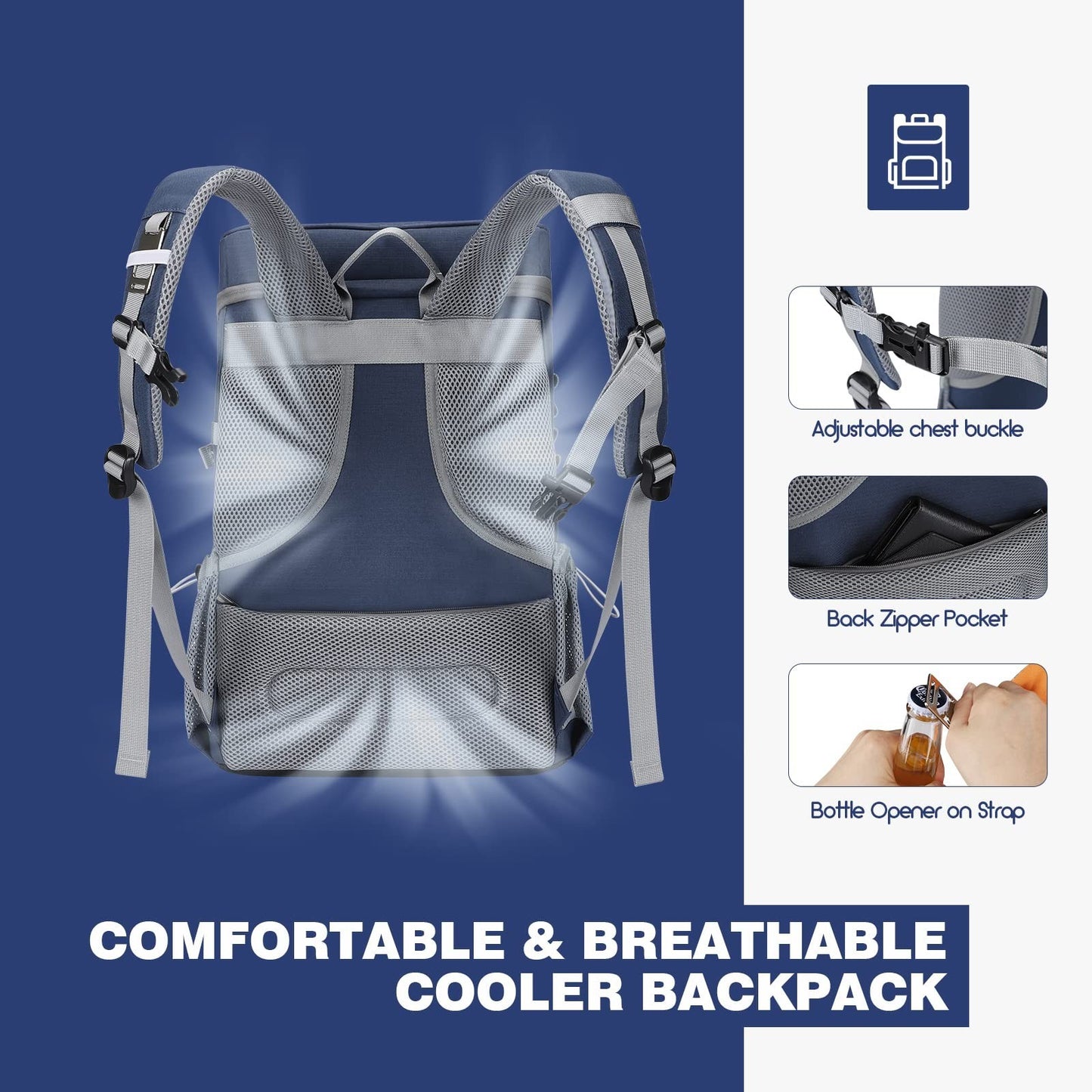 Insulated Soft Cooler Backpack - 35/50 Can Capacity for Camping, Hiking & Beach4