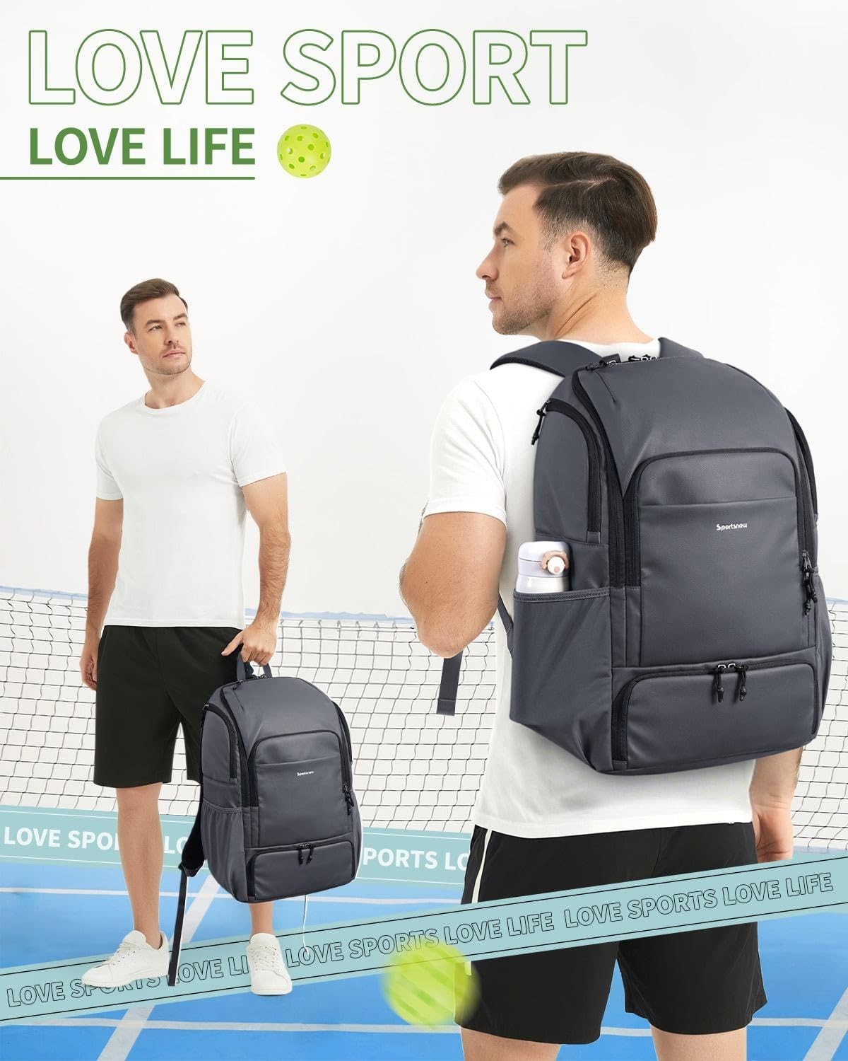 Waterproof Pickleball Bag with Shoe Compartment & Fence Hook | 30L, 2 Pockets, A8