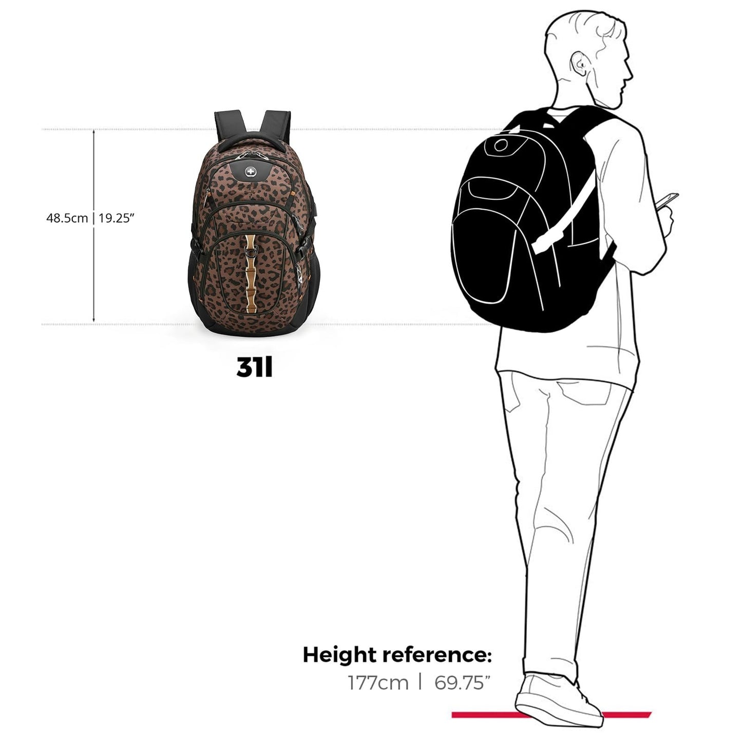 Stylish Brown Leopard Laptop Backpack, Water Resistant, Multi Compartment Design8