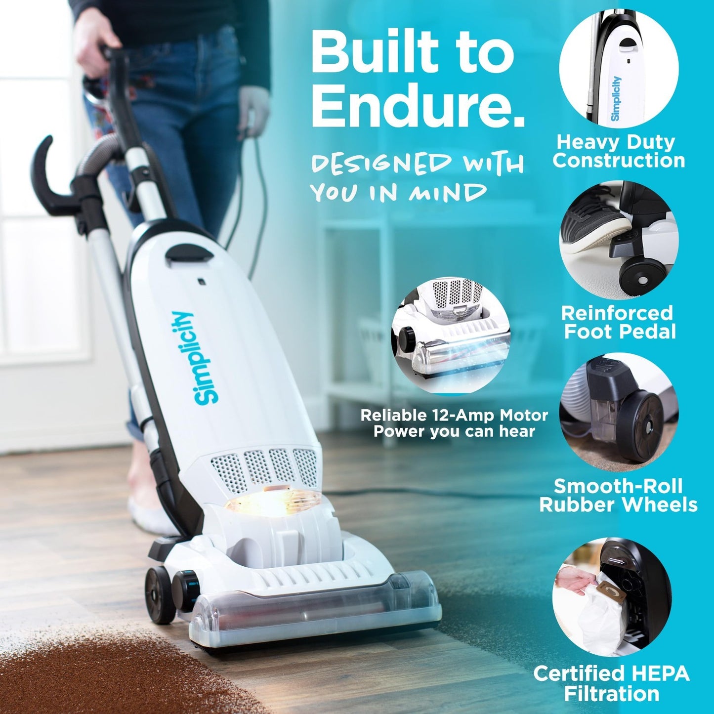 Allergy Bagged Upright Vacuum Cleaner for Home | Multi-Surface, Carpet, HEPA, Pe3