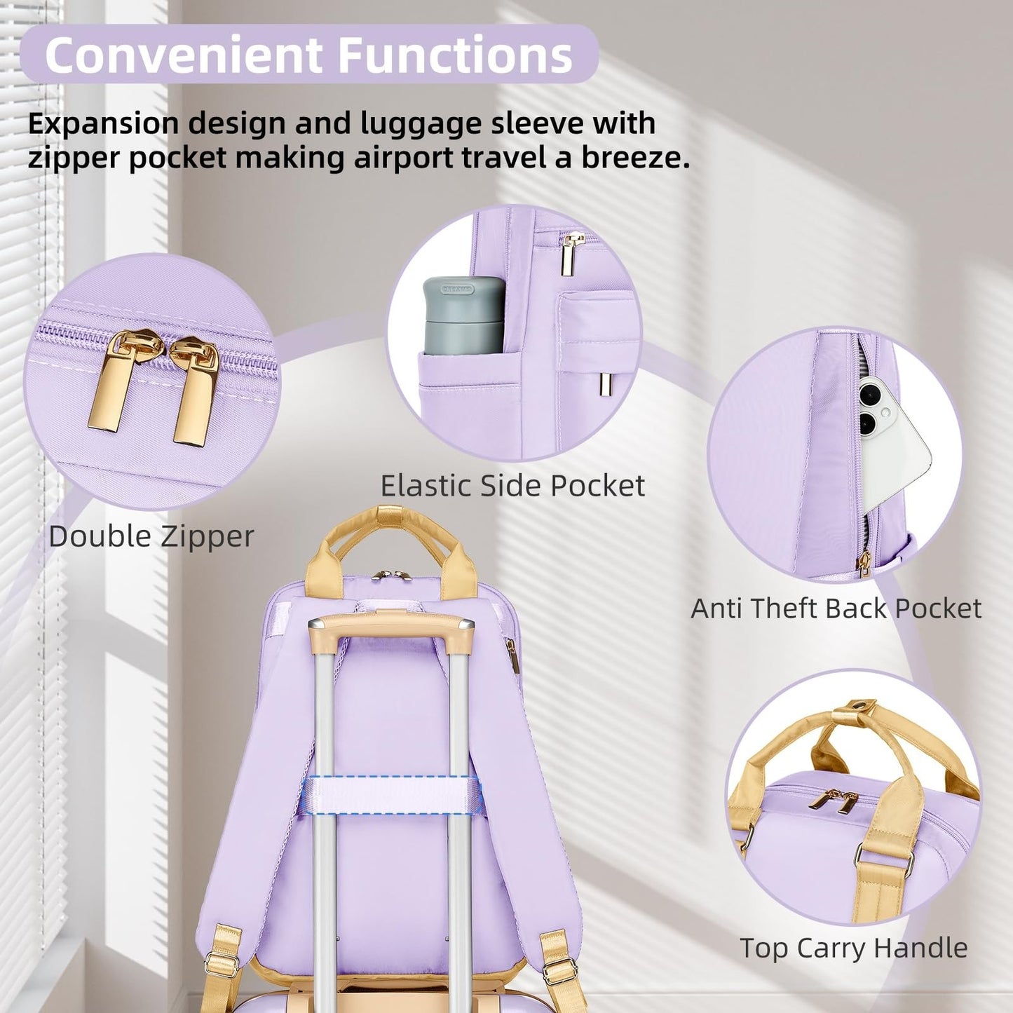 Expandable 3-Piece Carry-On Luggage Set - Lavender, 22x14x9, TSA-Approved, Spinn5
