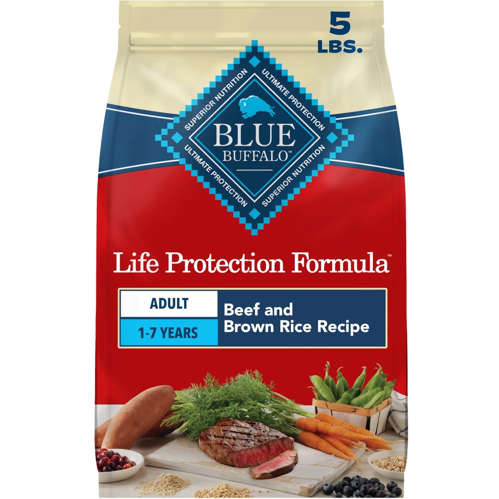 Premium Beef Dry Dog Food for Adults, 5 lb   Life Protection Formula, Healthy Nu1
