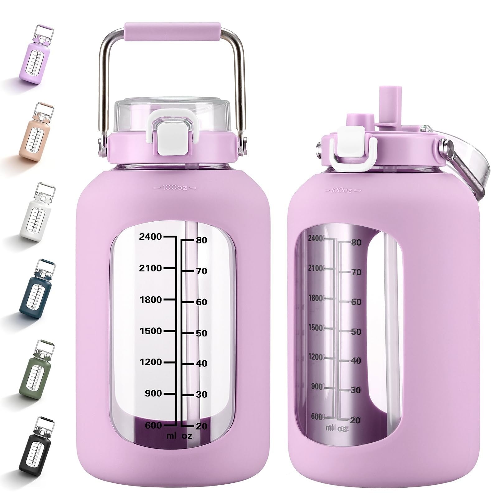 100oz BPA-Free Glass Water Bottle with Time Marker & Silicone Sleeve - 3L Jug1