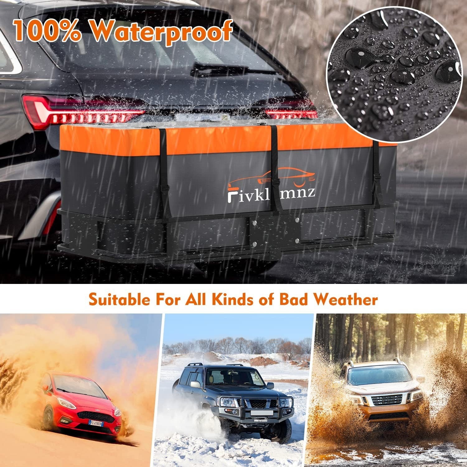 20 Cubic Waterproof Hitch Cargo Carrier Bag | Soft Luggage Bag with Straps & Loc3