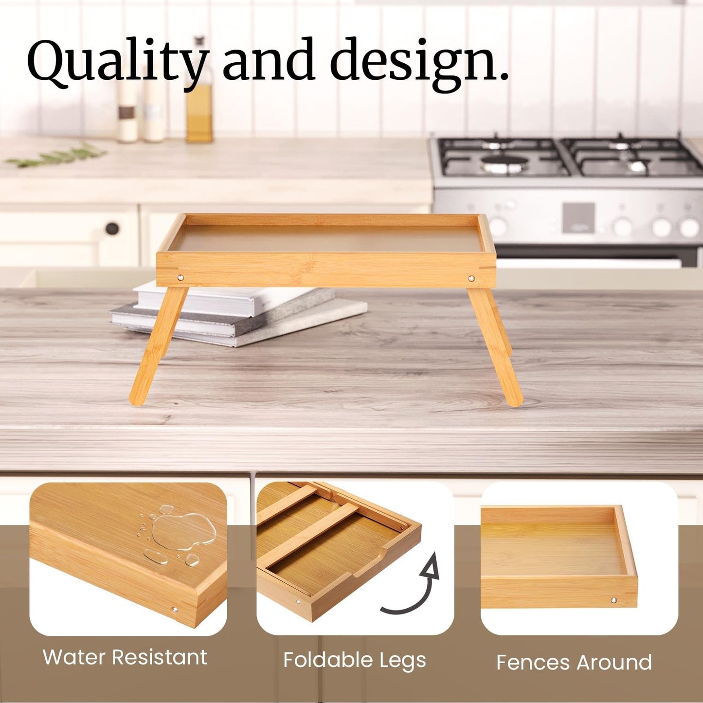 2 Pack Bamboo Folding Bed Tray Tables - Breakfast & Snack Serving Trays, Laptop3
