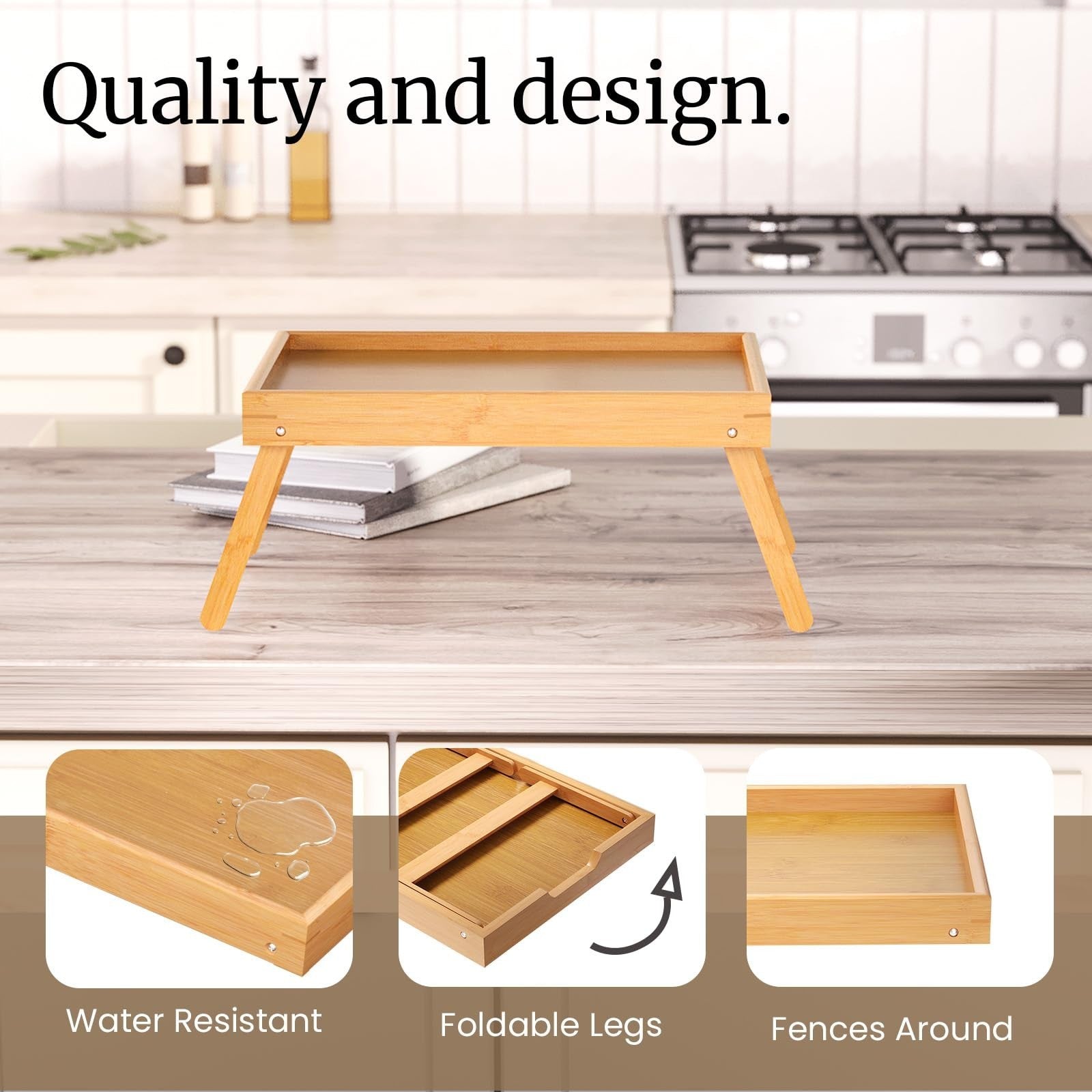 2 Pack Bamboo Folding Bed Tray Tables - Breakfast & Snack Serving Trays, Laptop3
