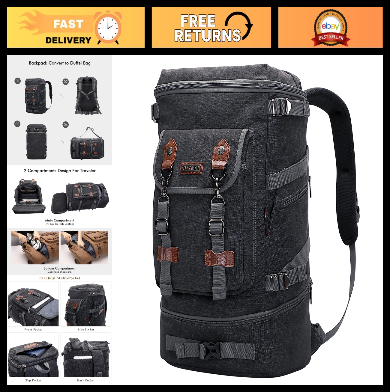 Travel Backpack for Men & Women, Carry On Airline Approved, Lightweight & Durabl0
