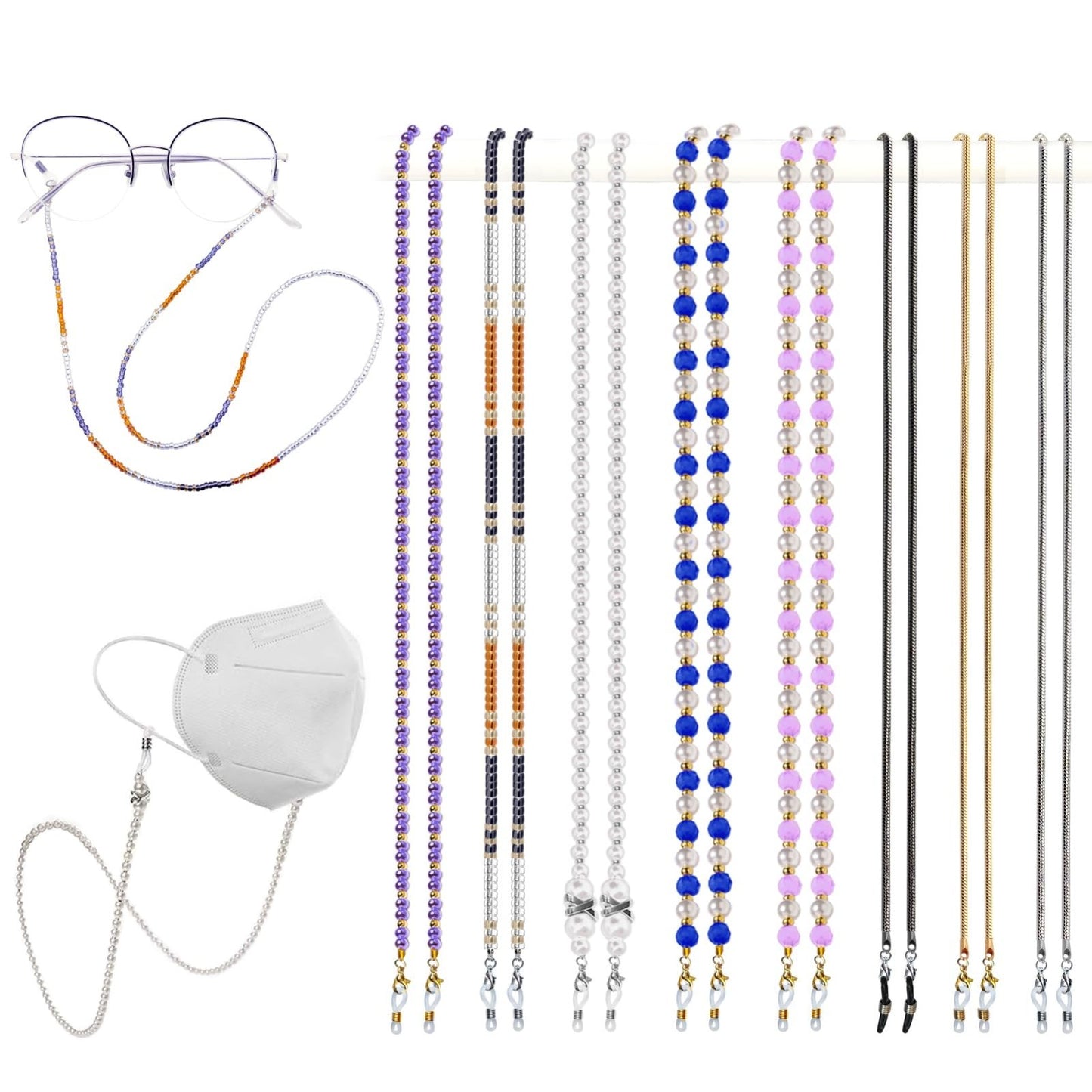 Beaded Eyeglass Chain - 8 Pcs Stylish Glasses Strap Holders for Women, Neck Wear1