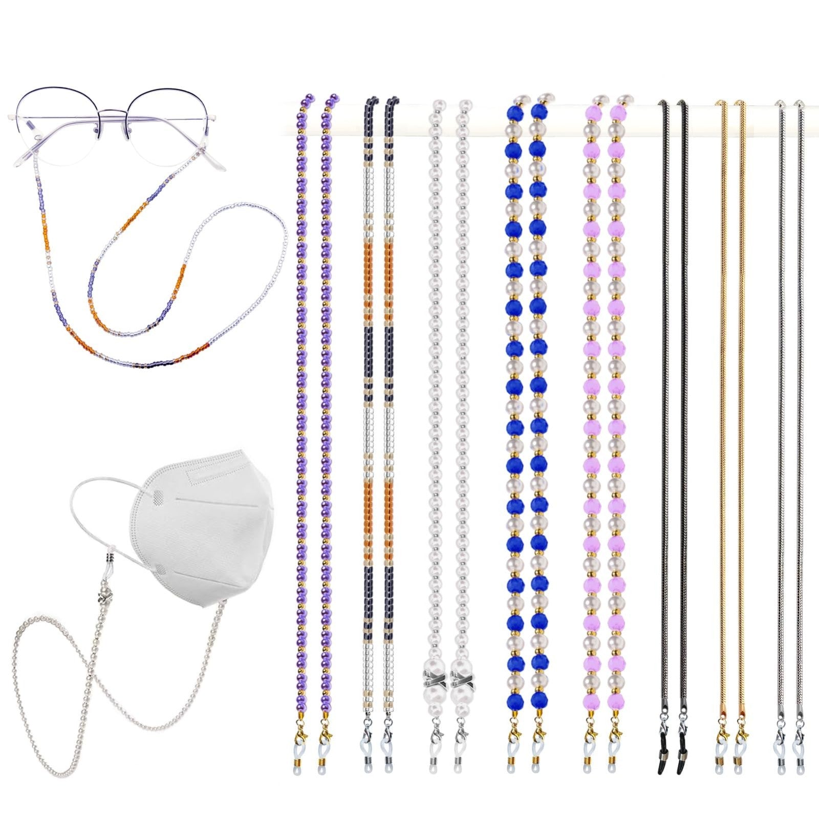 Beaded Eyeglass Chain - 8 Pcs Stylish Glasses Strap Holders for Women, Neck Wear1