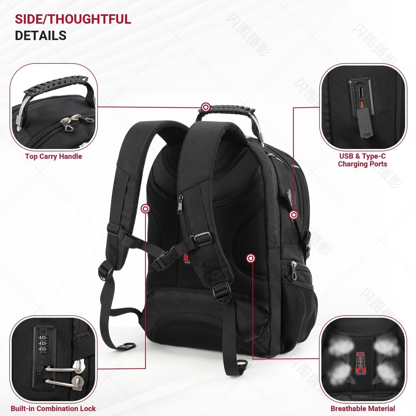 17" Laptop Backpack, USB C Charging, Anti Theft, Large Capacity, Multi Compartme4