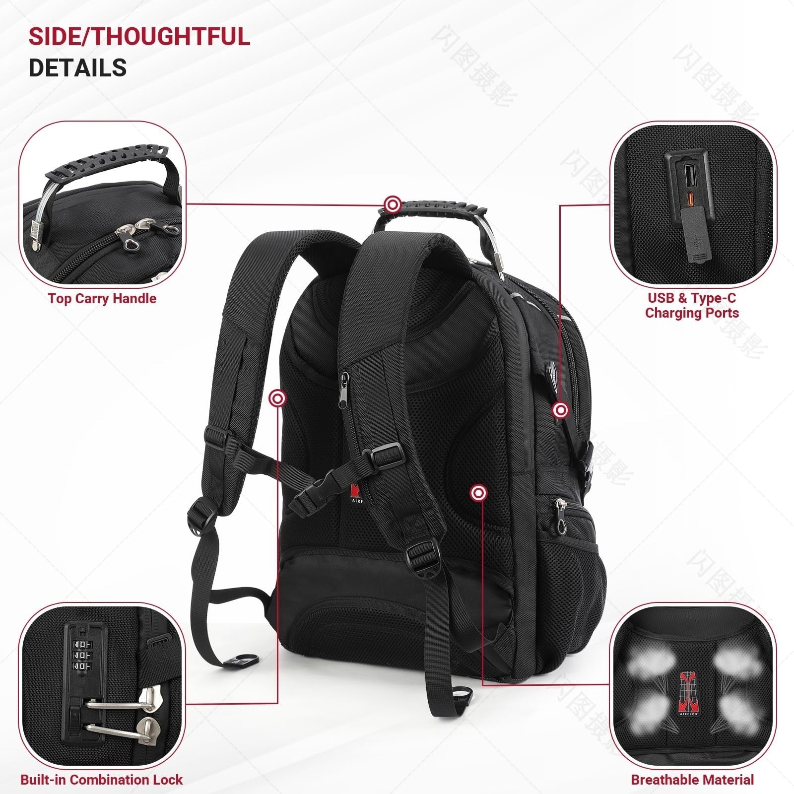 17" Laptop Backpack, USB C Charging, Anti Theft, Large Capacity, Multi Compartme4