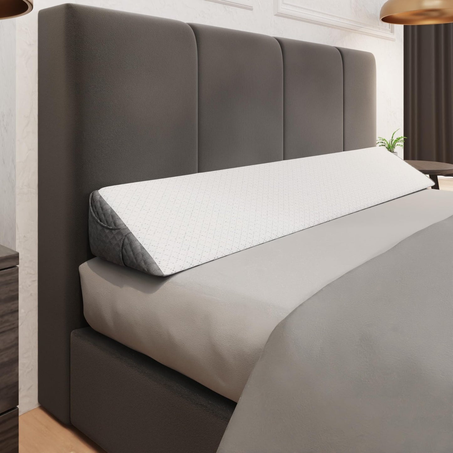 Bed Wedge Pillow for Headboard | Stylish Gap Filler Between Mattress & Headboard0