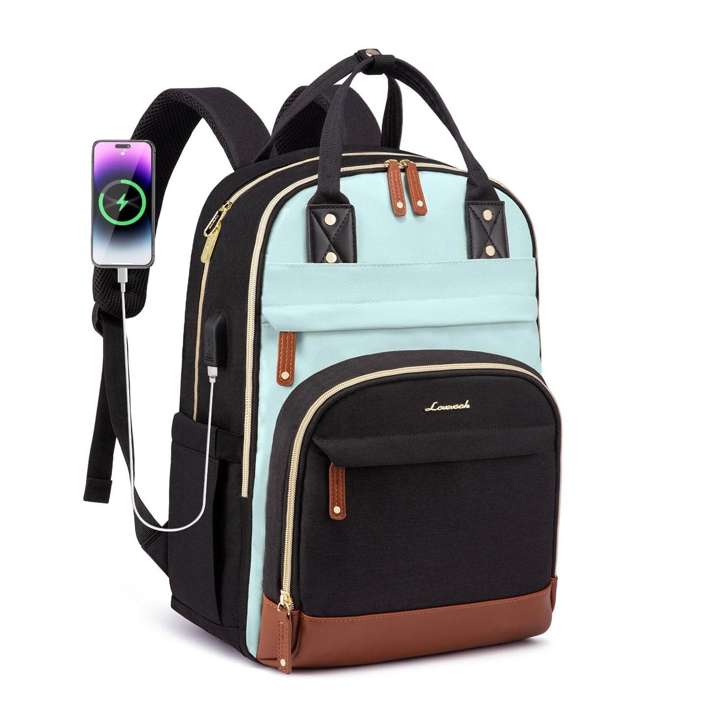 Stylish 15.6" Laptop Backpack with USB Port, Waterproof Travel Bag for Work & Sc6