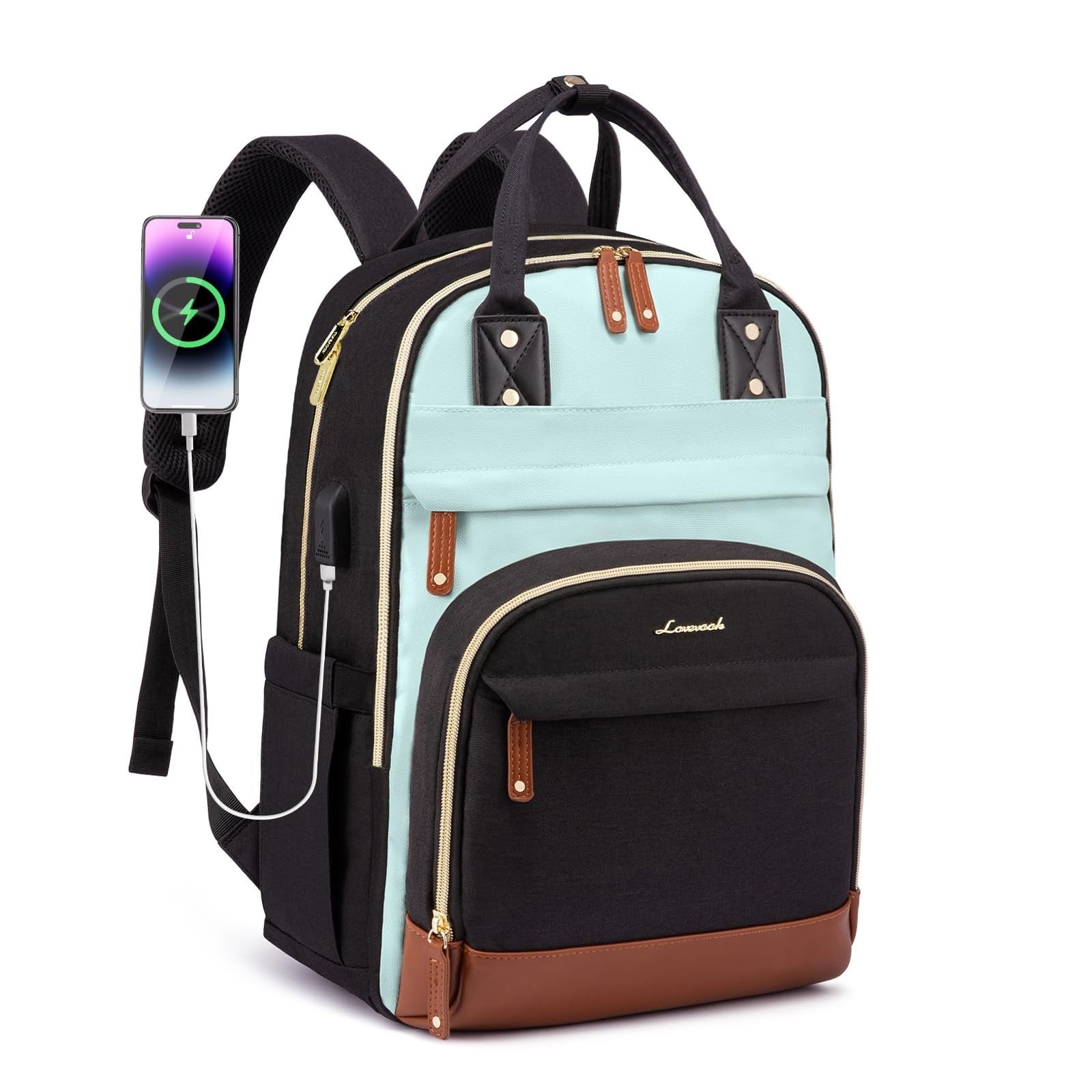Stylish 15.6" Laptop Backpack with USB Port, Waterproof Travel Bag for Work & Sc6