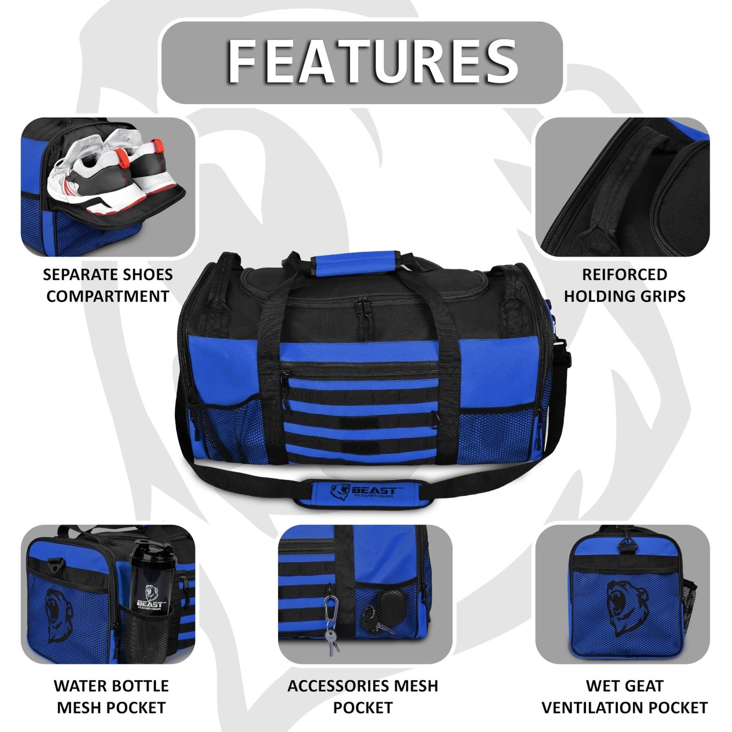 Gym Duffle Bag for Workout, Boxing, MMA - Sports Bag with Shoe Compartment, Adju2